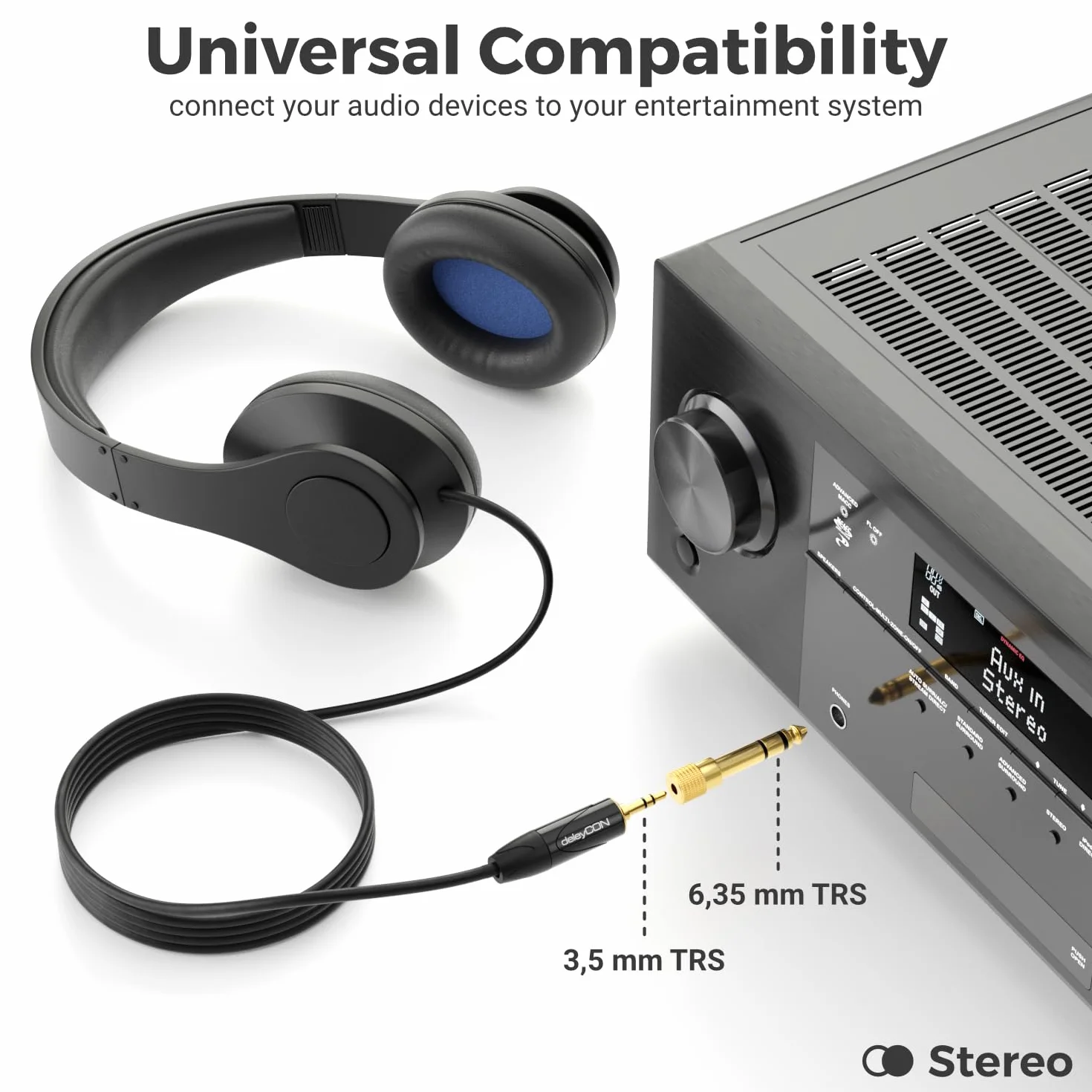 deleyCON Adaptateur Jack 6,35mm vers 3,5mm Coupleur Audio Stéréo