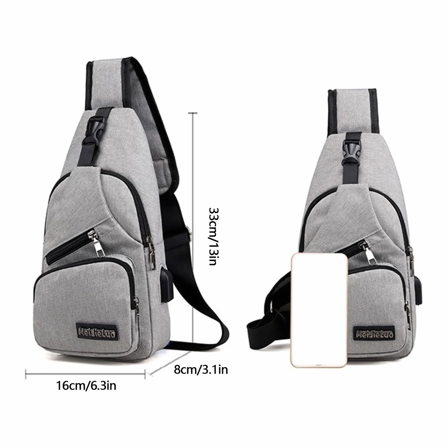 Sac à dos à bandoulière avec trou USB et trou pour écouteurs de randonnée