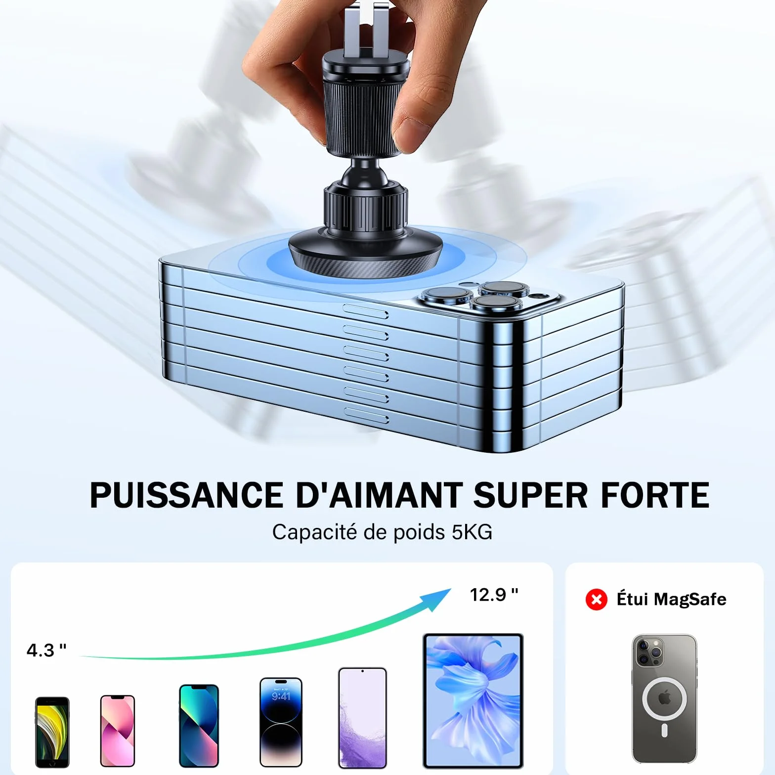 Miracase Support Téléphone Voiture Magnetique, 2025 Amélioré[Aimants Ultra Puissante] Porte Téléphone Voiture Aimanté Compatible avec Tous Les Smartphones 4.0''-7.0''