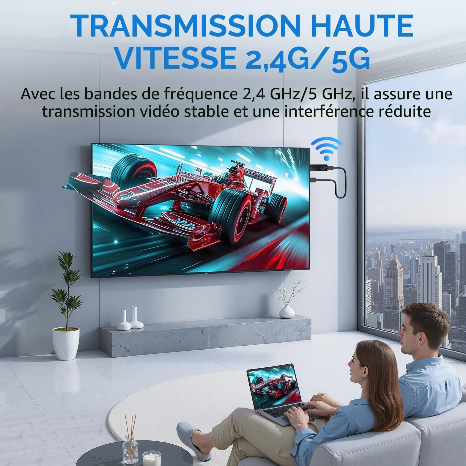 Adaptateur HDMI sans Fil,Dongle WiFi Miracast/Airplay/Screen Mirroring pour TV, projecteur, Moniteur – Compatible iOS/Android/Windows – Plug & Play (W3401)