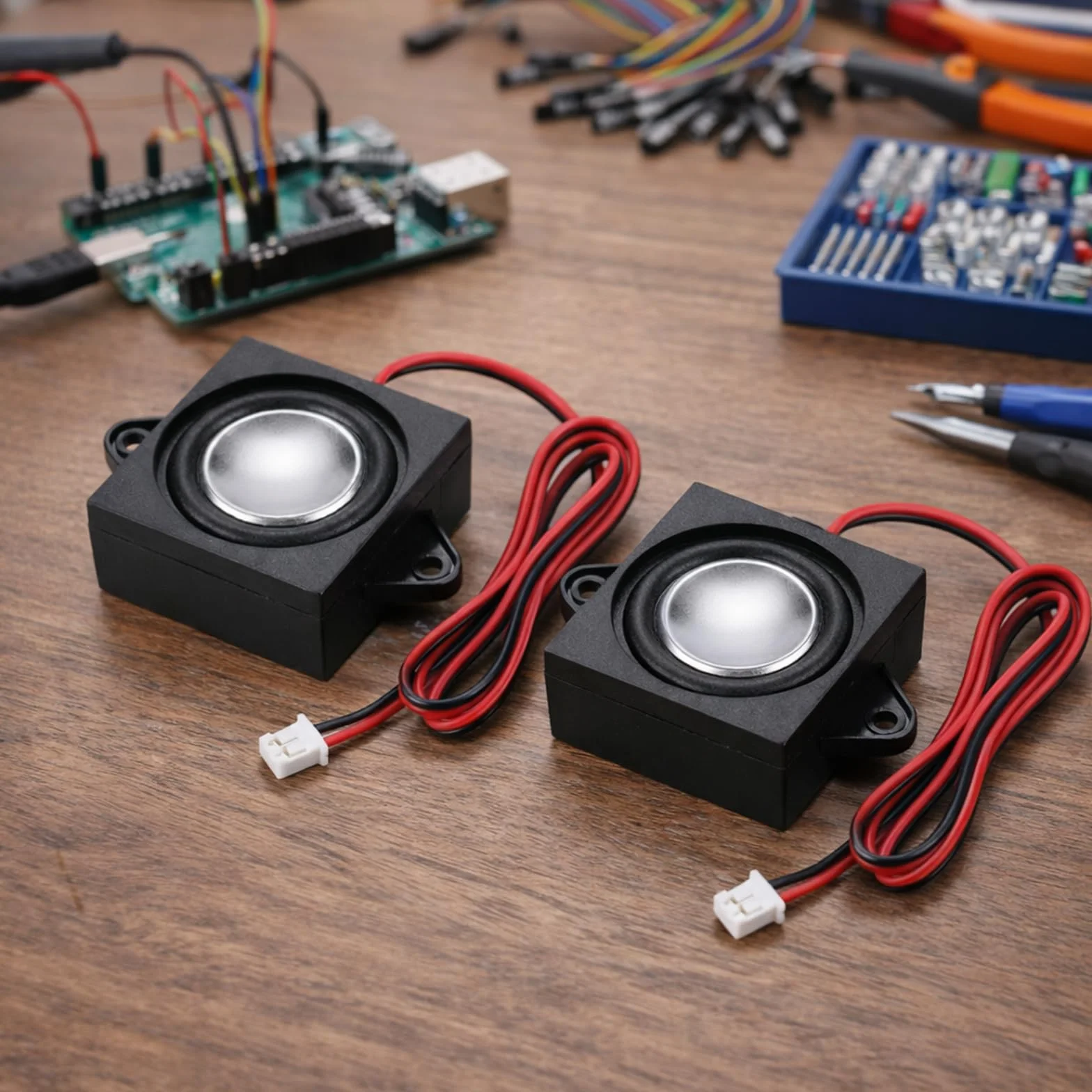 Lot de 2 Mini Haut Parleur 3W 4 ohm avec câble 400 mm et connecteur 2.0 2P, Haut-Parleur Compact pour projets électroniques et Remplacement Audio