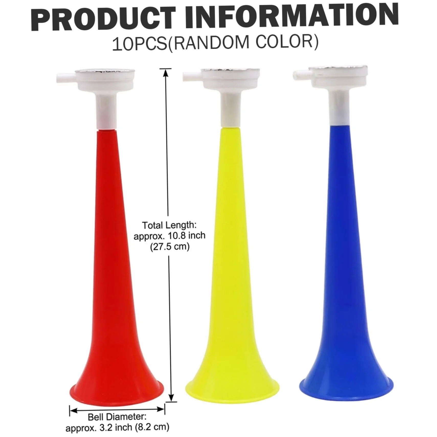 Klaxon de stade 10 pièces, soufflage plastique puissant Vuvuzela pour événements sportifs et football