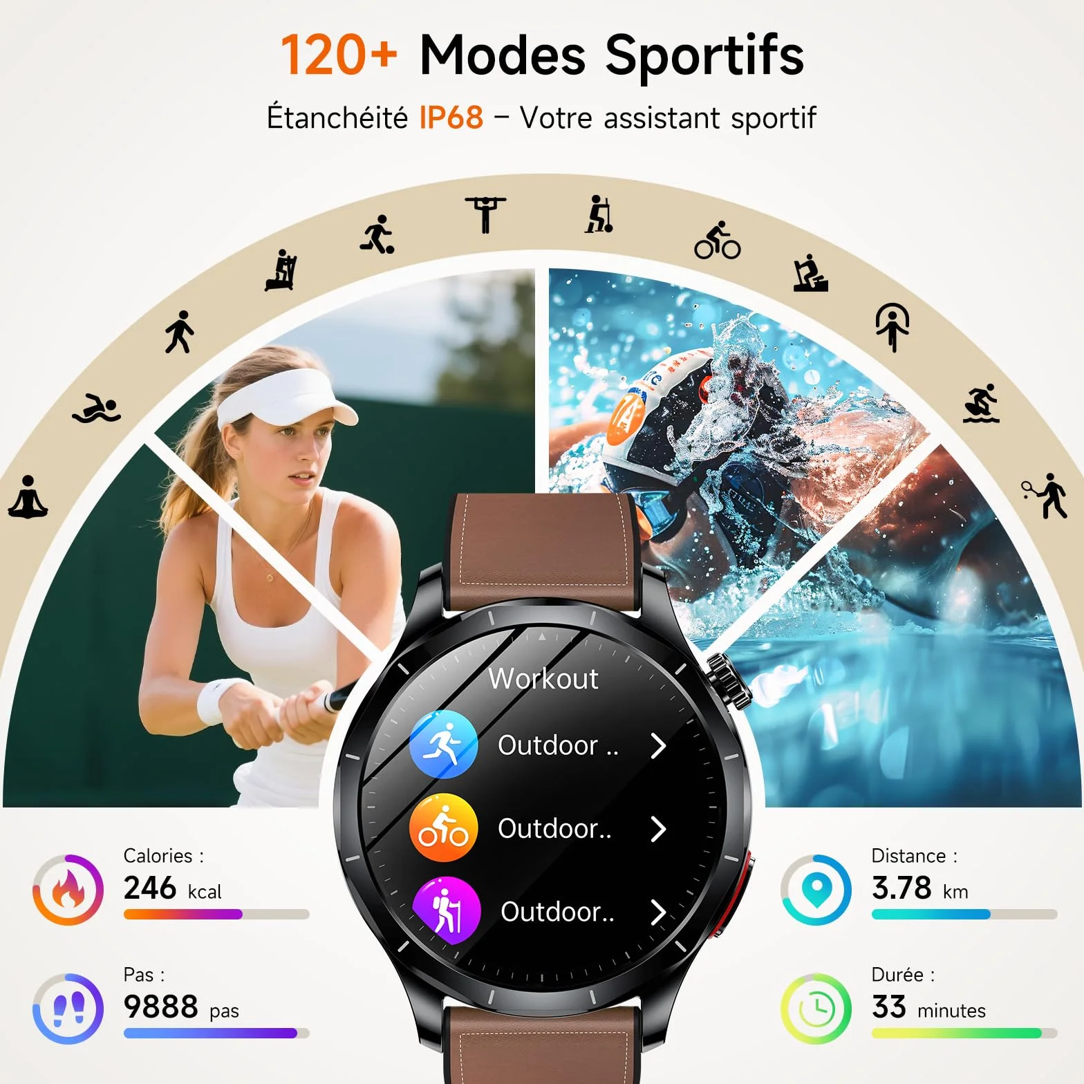2026 Nouv’ Montre Connectée Homme avec ECG+HRV/Pressιon artérιelle/IMC,1,43" AMOLED Smartwatch avec Fonction SOS,24/7 Fréquence Cardiaque/SpO2/Sommeil Monitor, IP68 pour Android/iOS