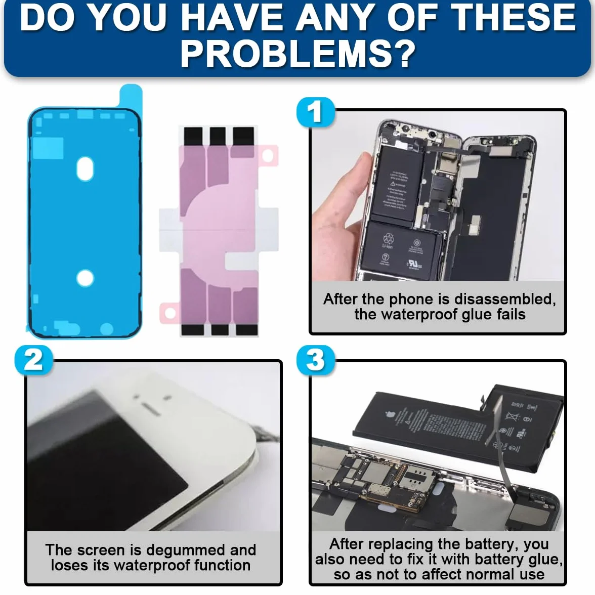 7pcs Adhésif pré-Coupe étanche Compatible avec pour l'pour iPhone 11, l'écran LCD Adhésif et la Batterie Interne de la Batterie d'adhésive et l'outil de Retrait (6,1 Pouces/Noir)