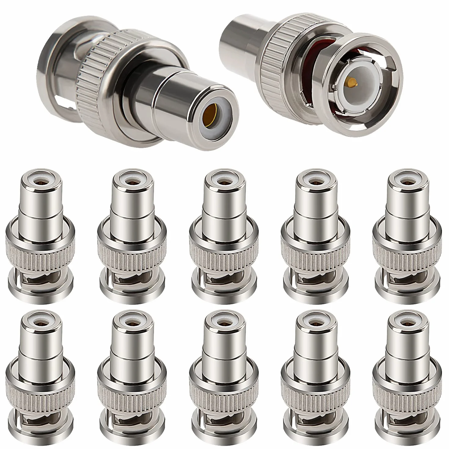 10 Pièces Adaptateur BNC Mâle à RCA Femelle, Connecteur Coupleur Coaxial pour CCTV Caméra