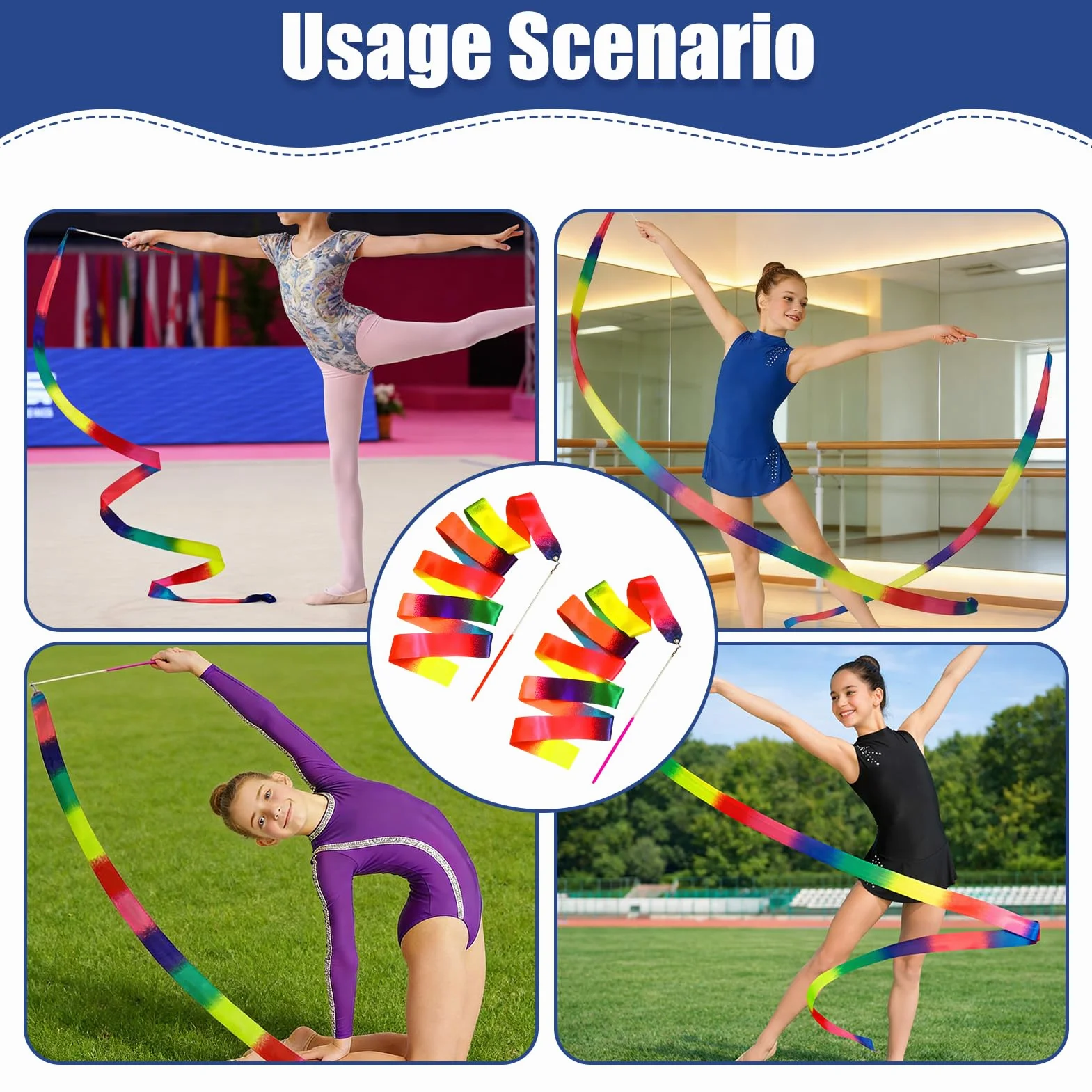 Ruban GRS Enfant 2 Pièces 2m - Ruban Gymnastique pour Danse et Entraînement Sportif