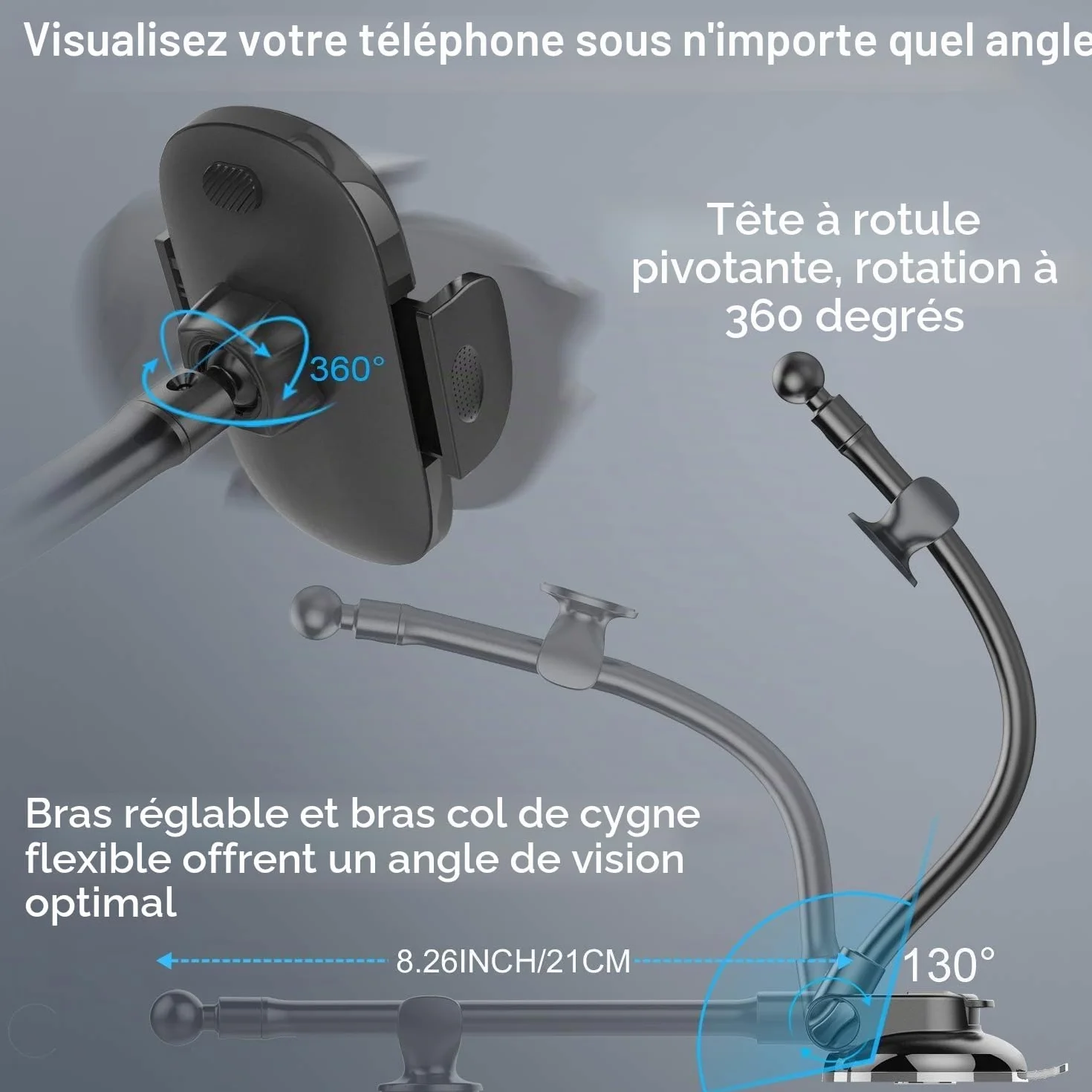 APPS2Car Support de téléphone de Voiture pour Pare-Brise - Ventouse Plus Forte - Support de téléphone pour Tableau de Bord de Voiture - Compatible avec iPhone 14/13/12 Pro Max, Samsung S22 et Plus
