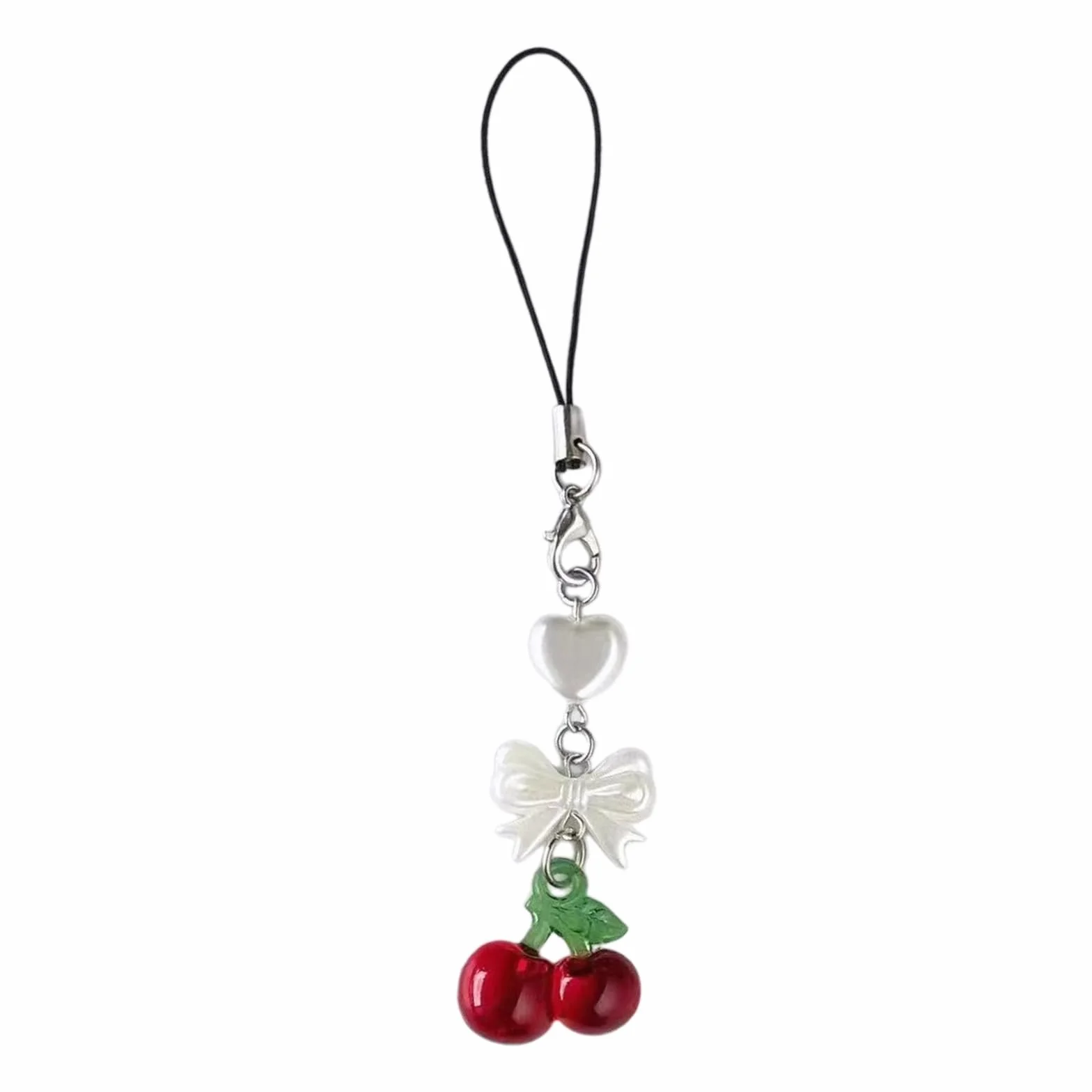 Breloque de téléphone en forme de cerise fabriquée à la main, pendentif fruit, chaîne et sangle pour sac à dos