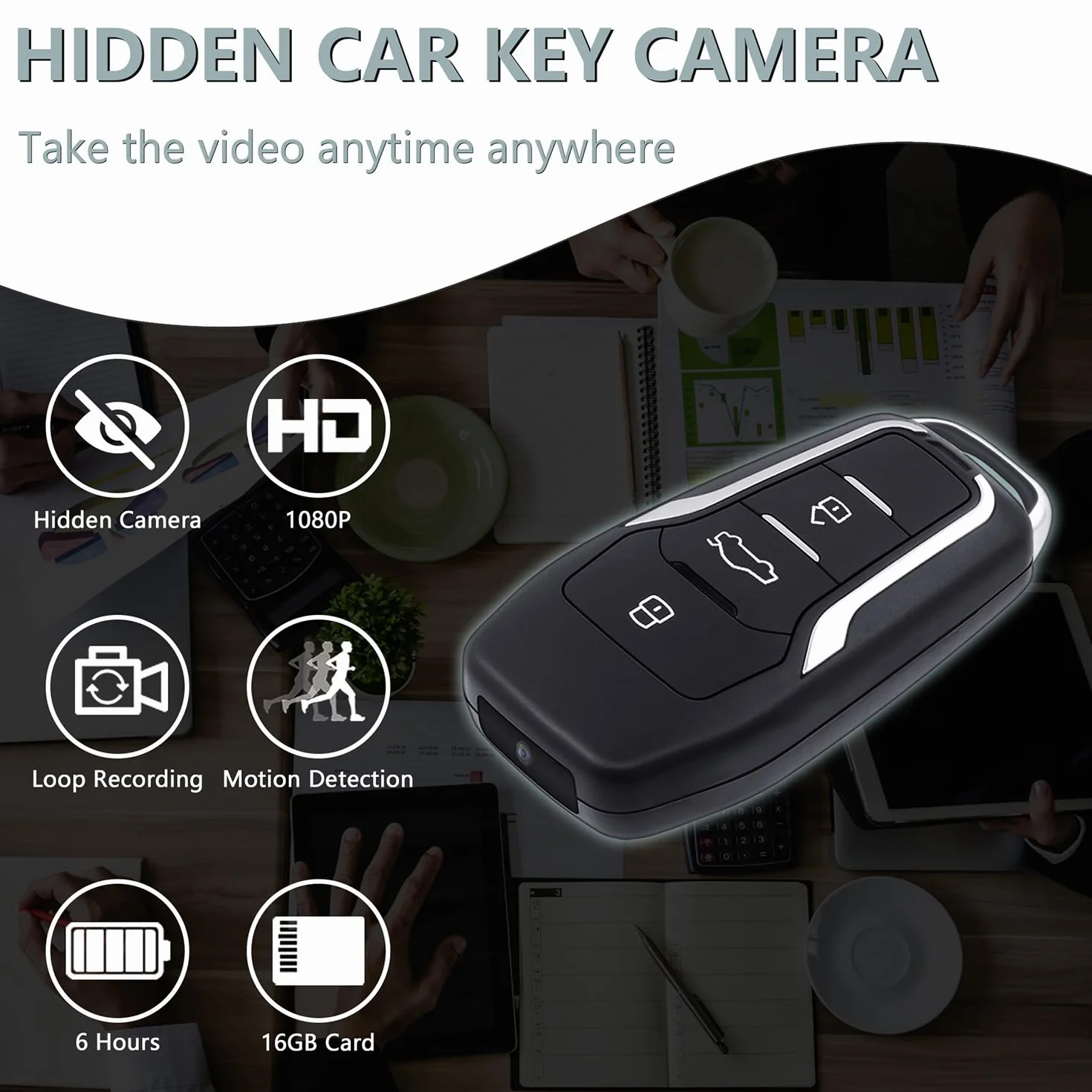 OTADUG Caméra espionne de Voiture, 16GB caméra cachée 1080P avec Enregistrement vidéo et Audio, détection de Mouvement, 8 Heures d'autonomie de Batterie, 16GB