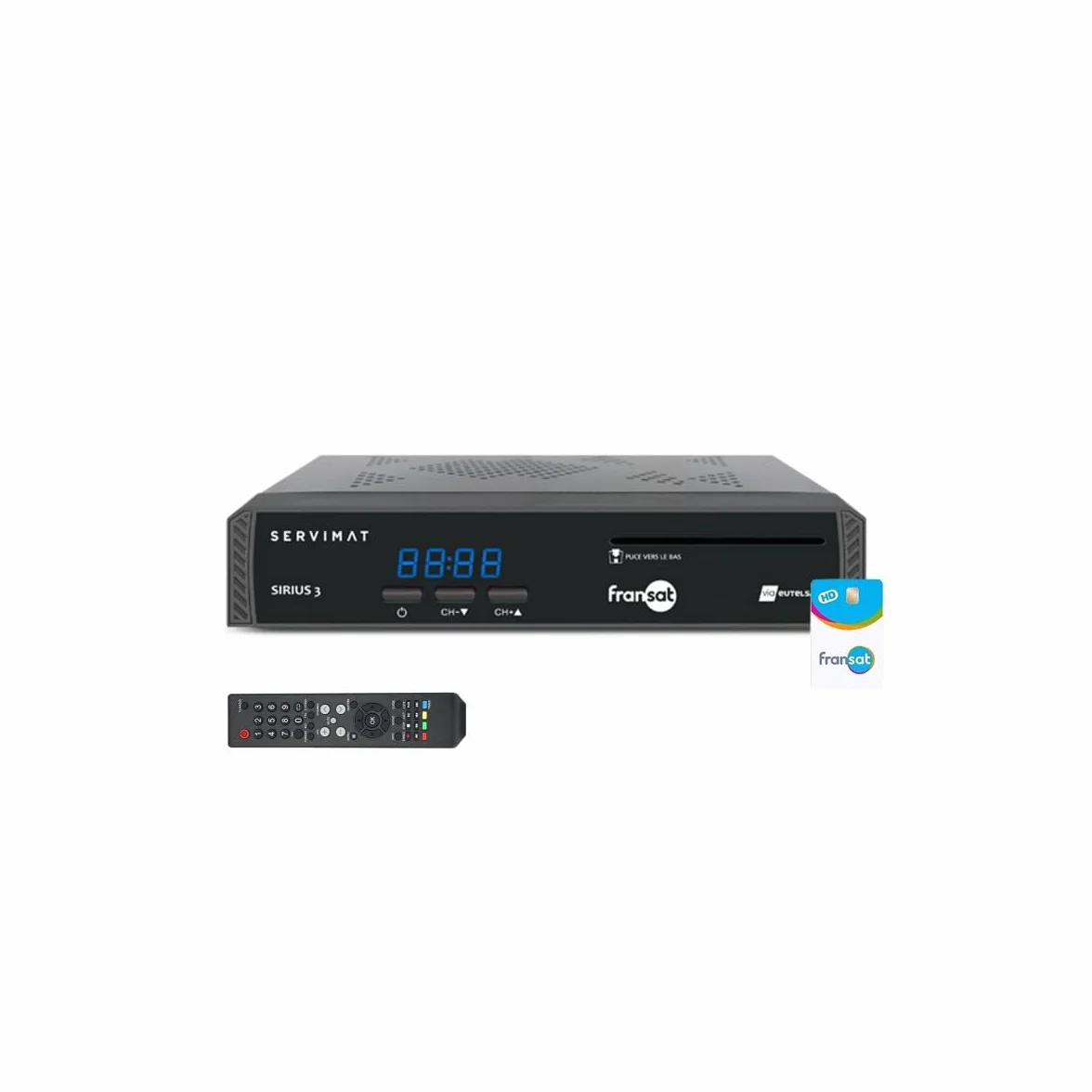 Pack ANTARION Parabole Satellite Automatique connecté 65cm + Positionneur + Sirius 3 Récepteur TV Satellite HD + Carte PC7
