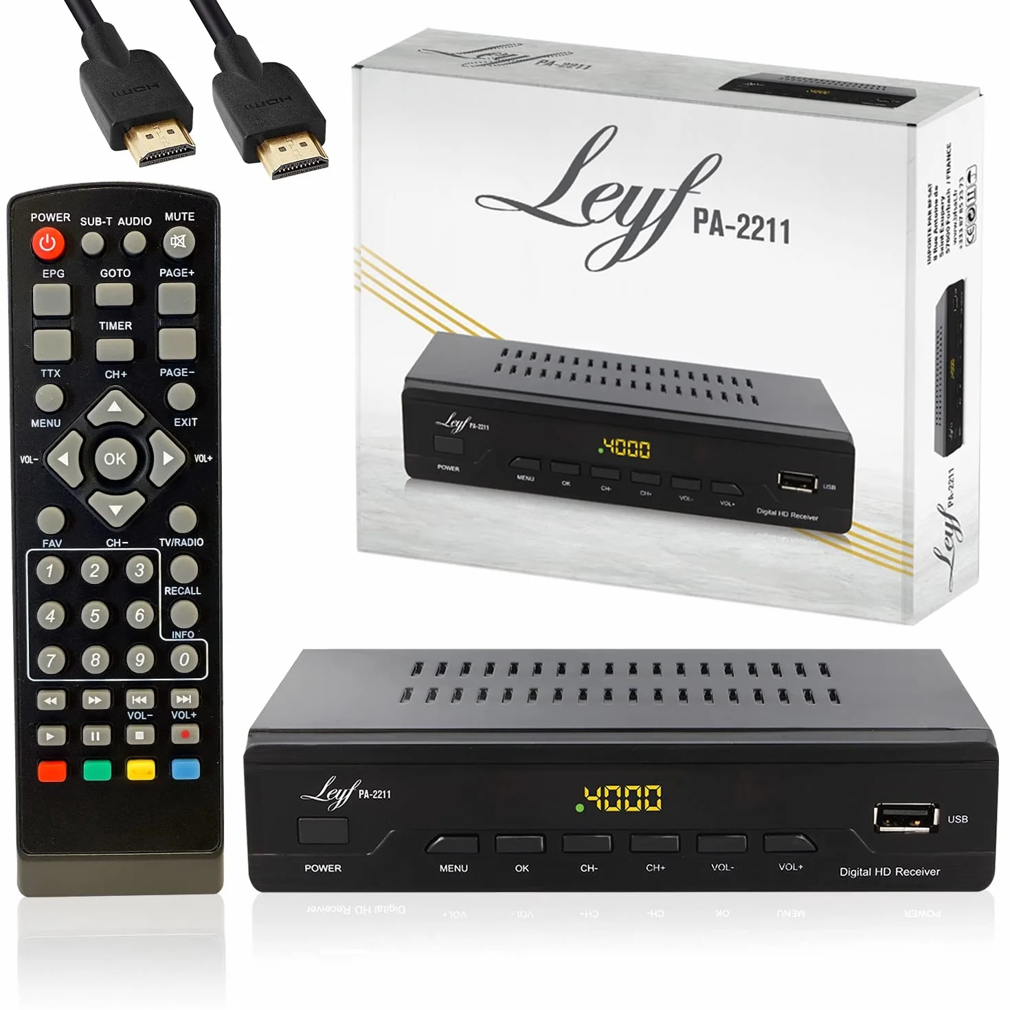Décodeur TNT LEYF PA-2211 Full HD 1080p DVB-T2 Tuner TV HD avec câble HD