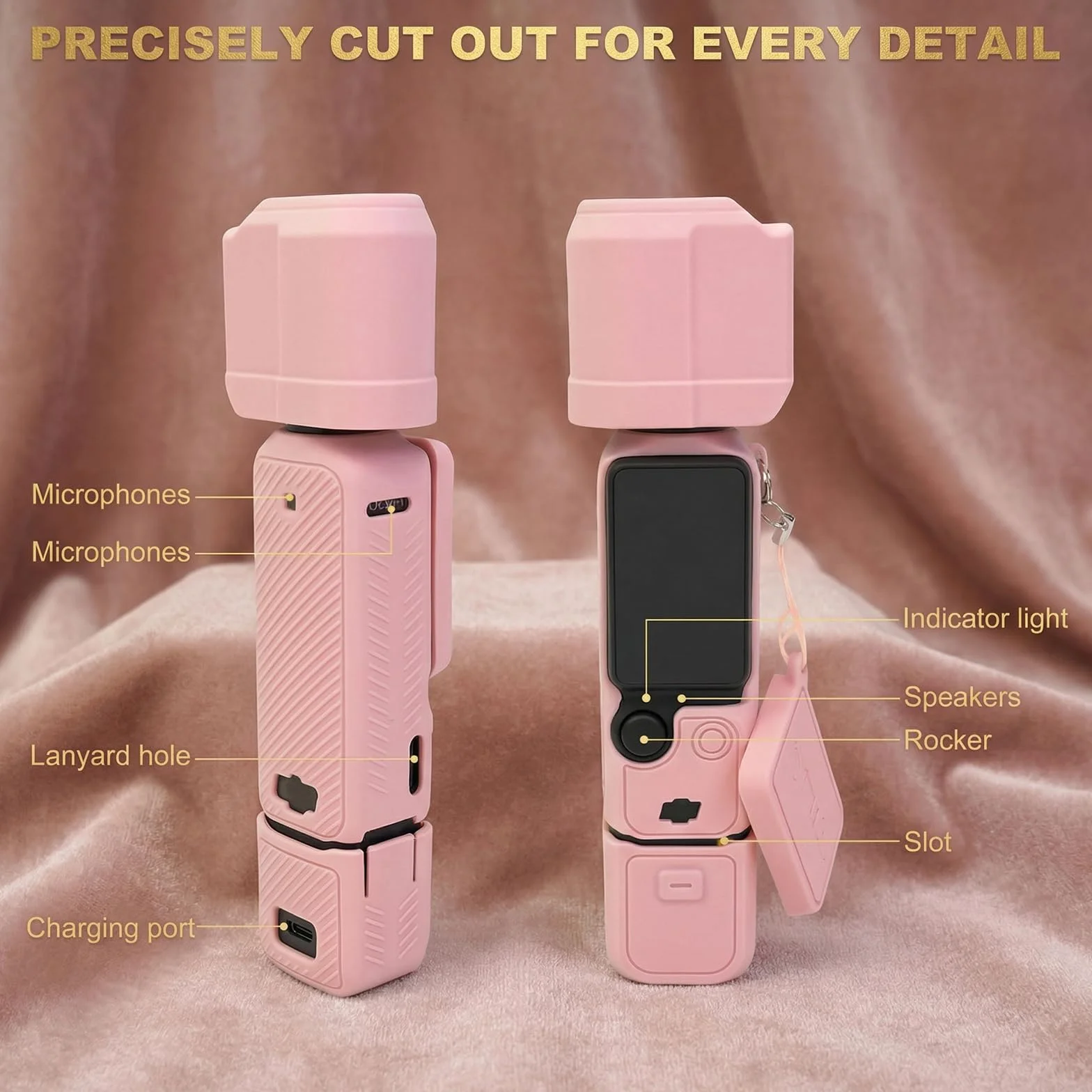 Housse Silicone DJI Osmo Pocket 3, Étui Protection Antichoc avec Dragonne, Coque Antidérapante Ajustement Parfait, Rose