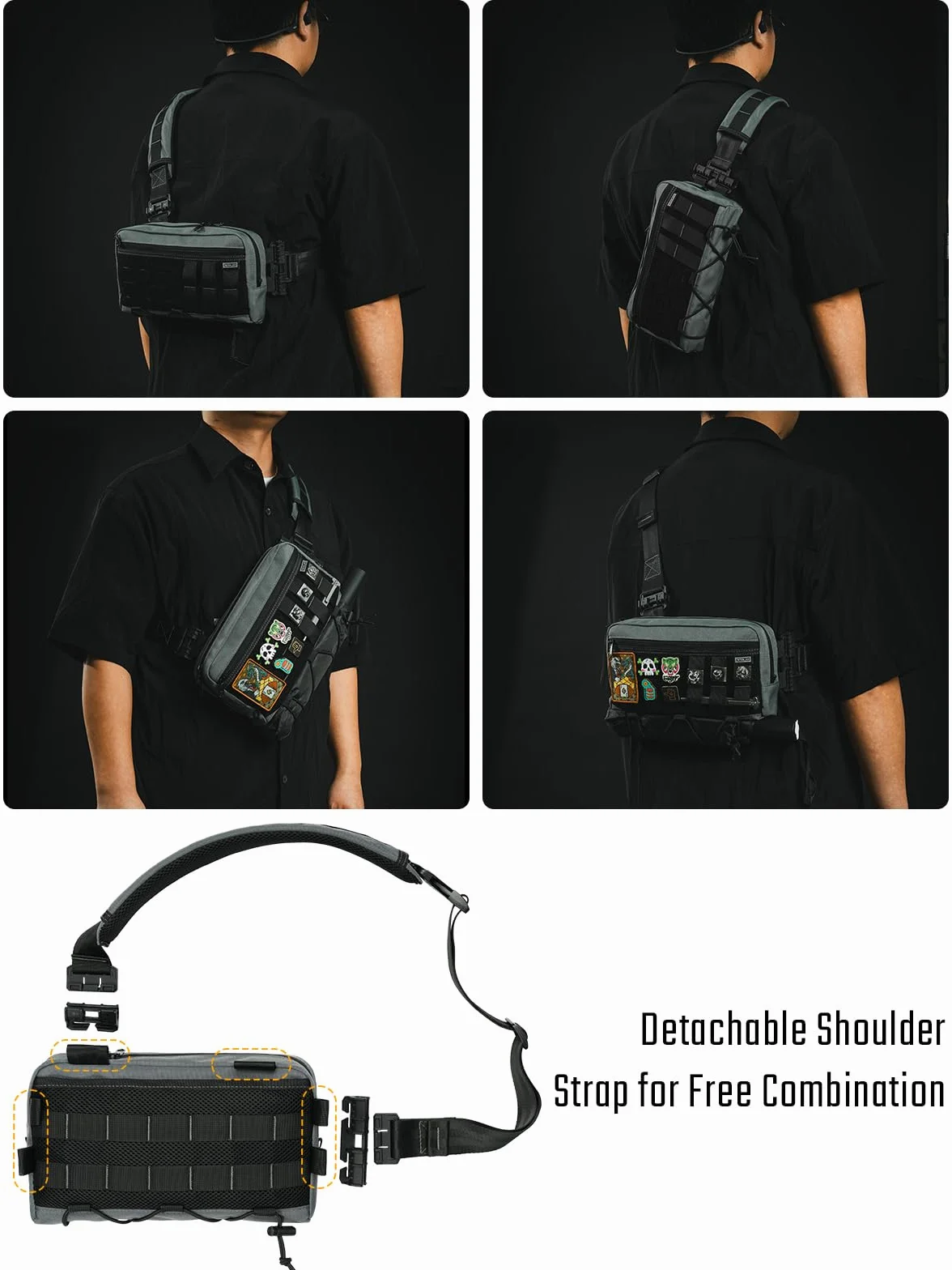 TACTICAL_GEEK Cache L3 EDC Sling Bag Poitrine Sac bandoulière Nylon CORDURA Fermeture éclair YKK Sac à dos d'épaule Tactique Sangle Ambidextre de Randonnée