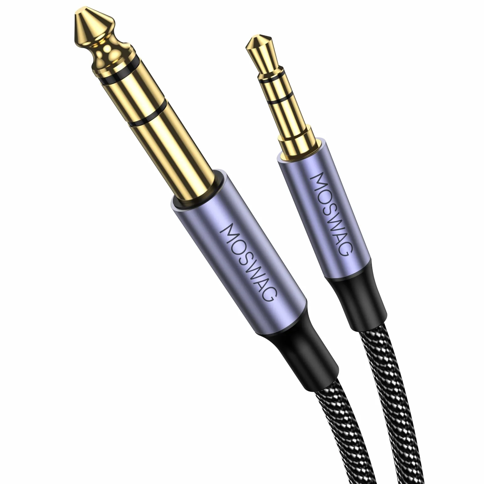 MOSWAG Câble Audio 3.5mm vers 6.35mm Stéréo Jack 1M, Câble Jack TRS Nylon Tressé 6.35 Mâle vers 3.5 Mâle pour DVD, Haut Parleurs, Table de Mixage, Cinéma Maison etc