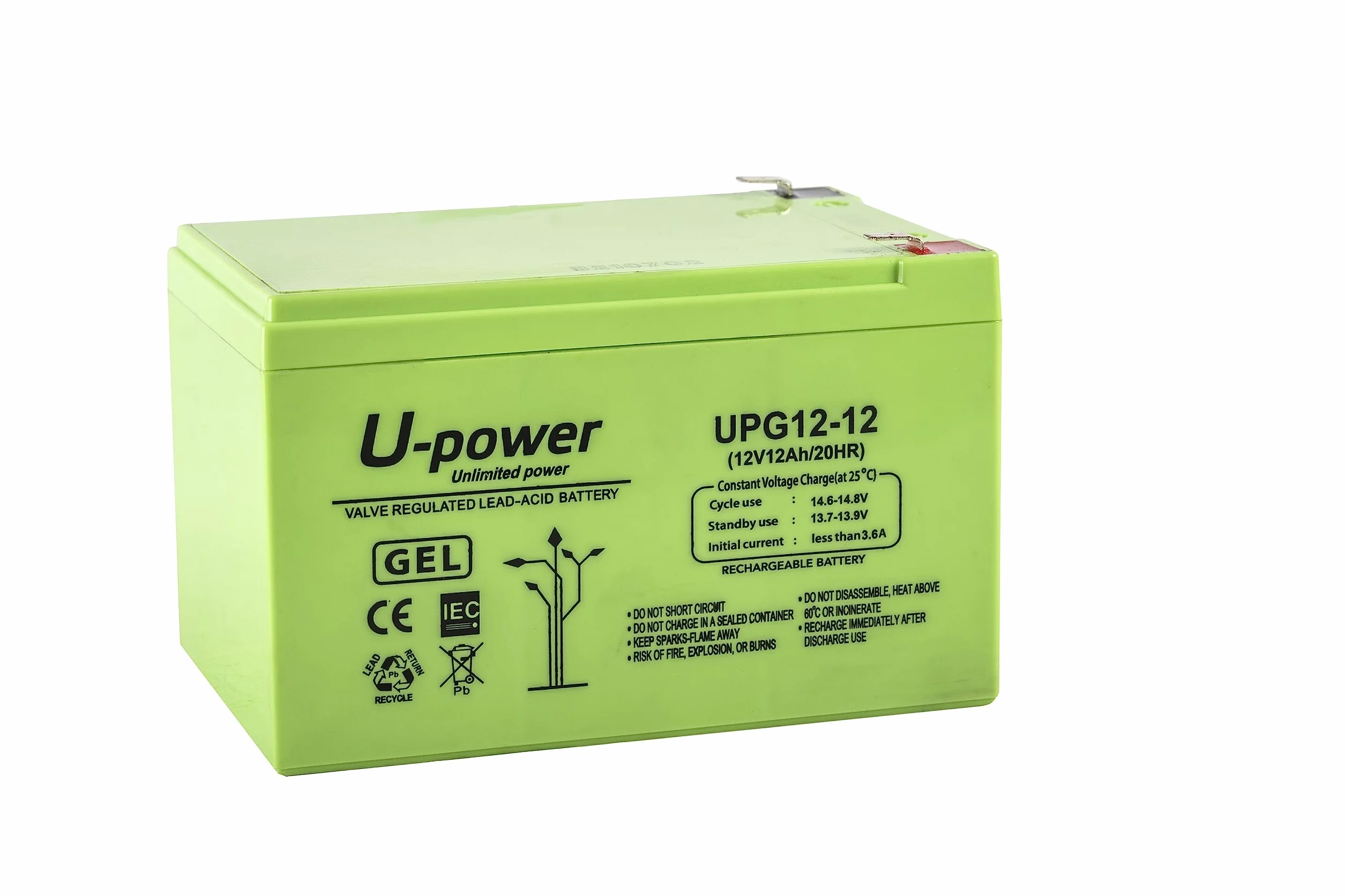 U-Power Batterie Plomb Gel 12V 12Ah F2 6,3mm