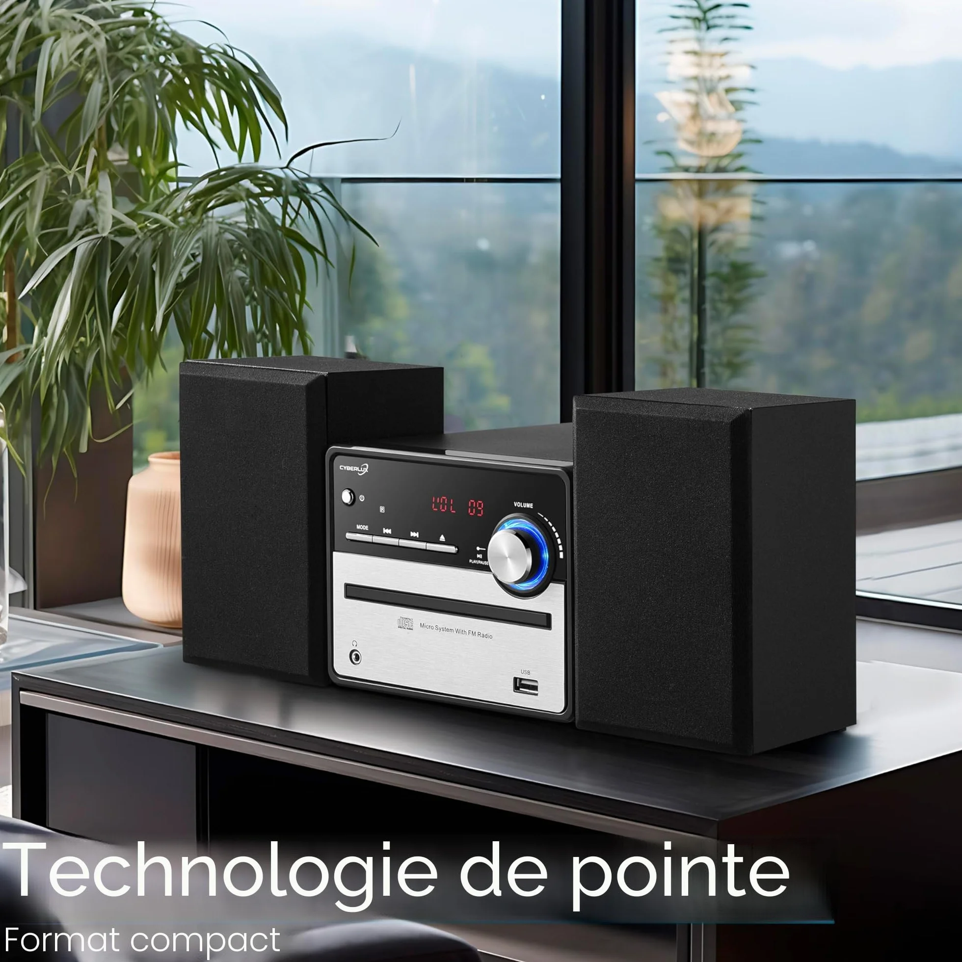 Mini chaîne HiFi rétro avec radio FM, CD/MP3, USB et sortie ligne