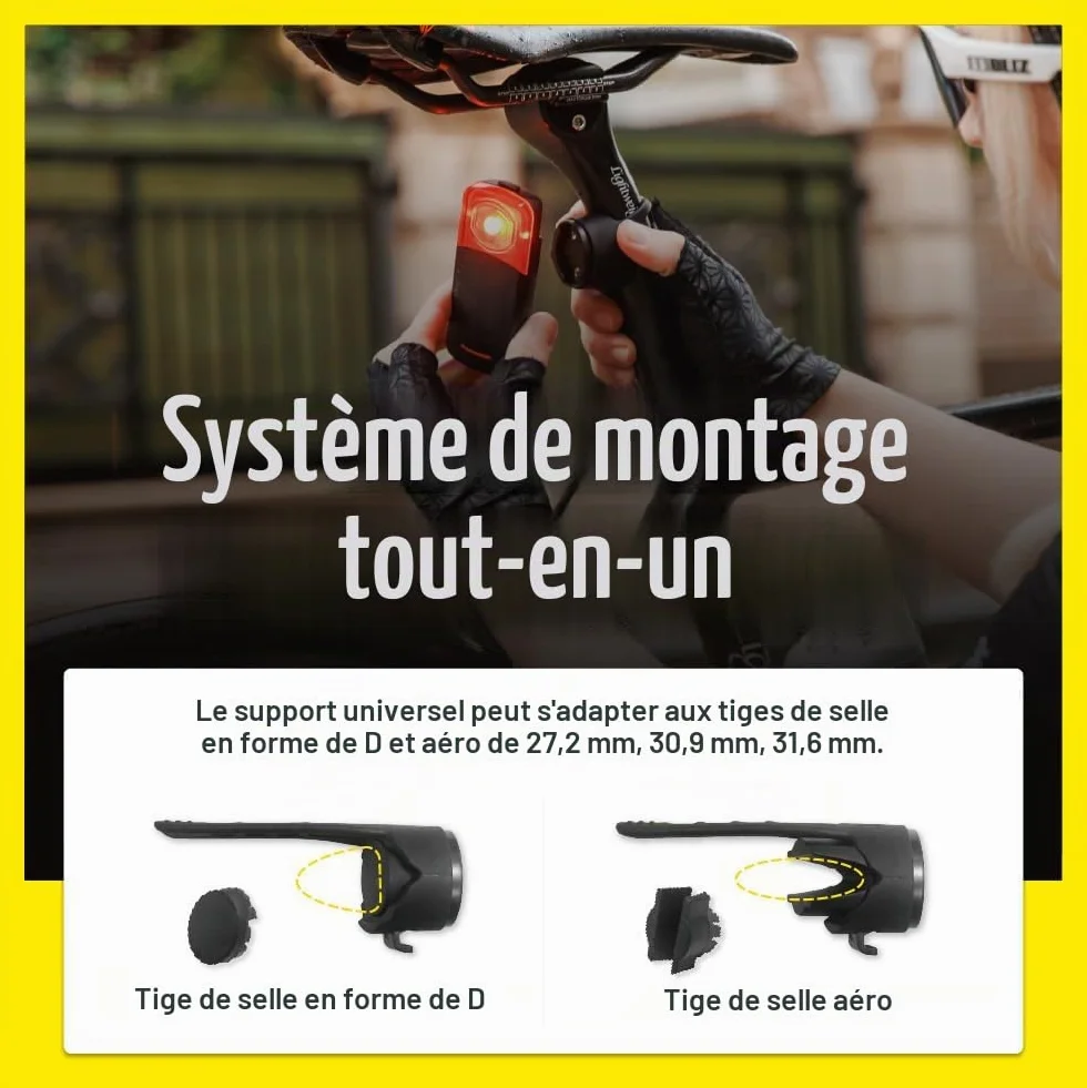 Bryton GARDIA R300L Radar de Vélo avec Feu Arrière – Alertes Visuelles et Sonores, 190 mètres, 220°, Compatible Application
