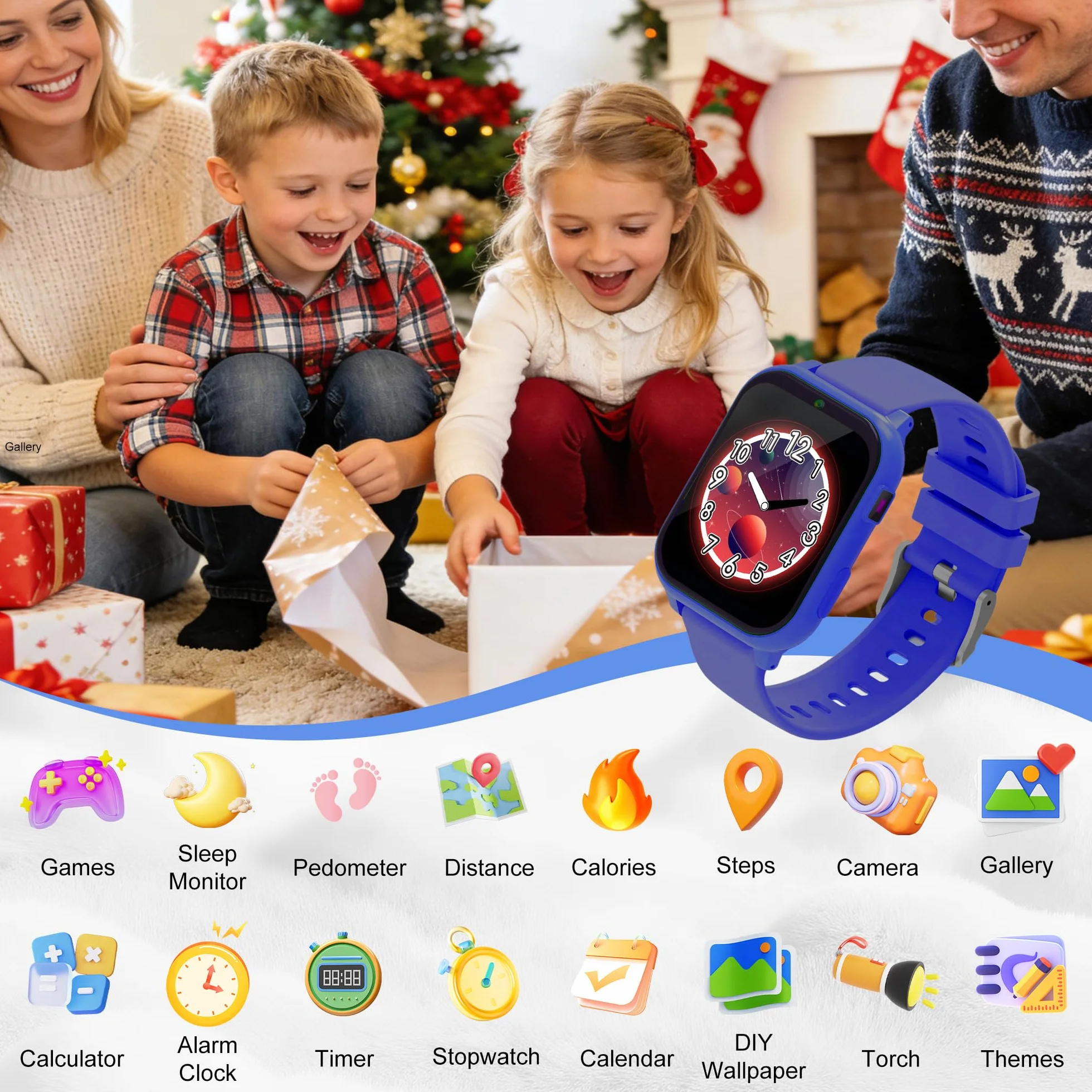 Montre Connectée Enfant, 1.83" Montre Intelligente Enfants avec Podomètre, Sommeil, 18 Jeux, Caméra, Réveil, Torche, Étanche Trackers d'Activité Cadeaux de Noël et d'Anniversair pour Garçons Filles