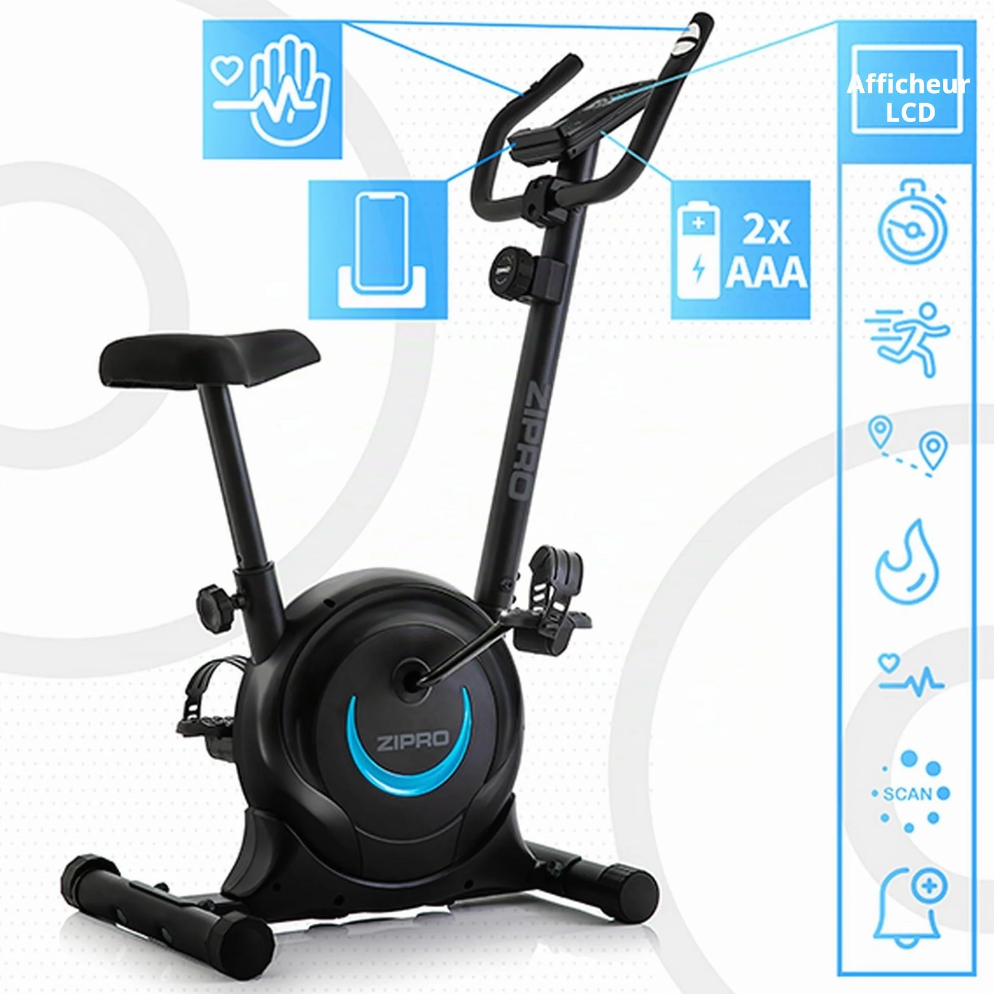 ZIPRO Vélo d'Appartement Adulte Résistance Magnétique 8 Niveaux Écran LCD