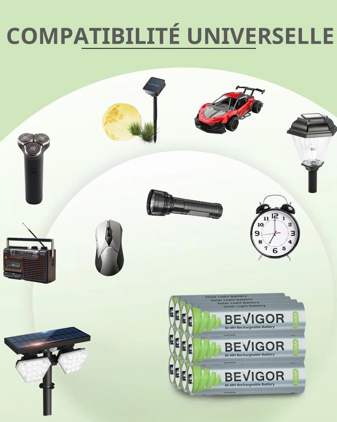 BEVIGOR Piles Rechargeables Solaires AA 1000mAh 1.2V NiMH pour Lampes Solaires Extérieures