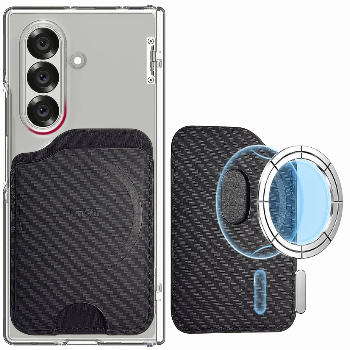Miimall Mag-Safe Wallet pour Samsung Galaxy S26 S25 S24 Ultra Plus FE Z Fold 7 6 5 A17 A56 Series, Portefeuille Magnétique 3 Cartes PU Cuir