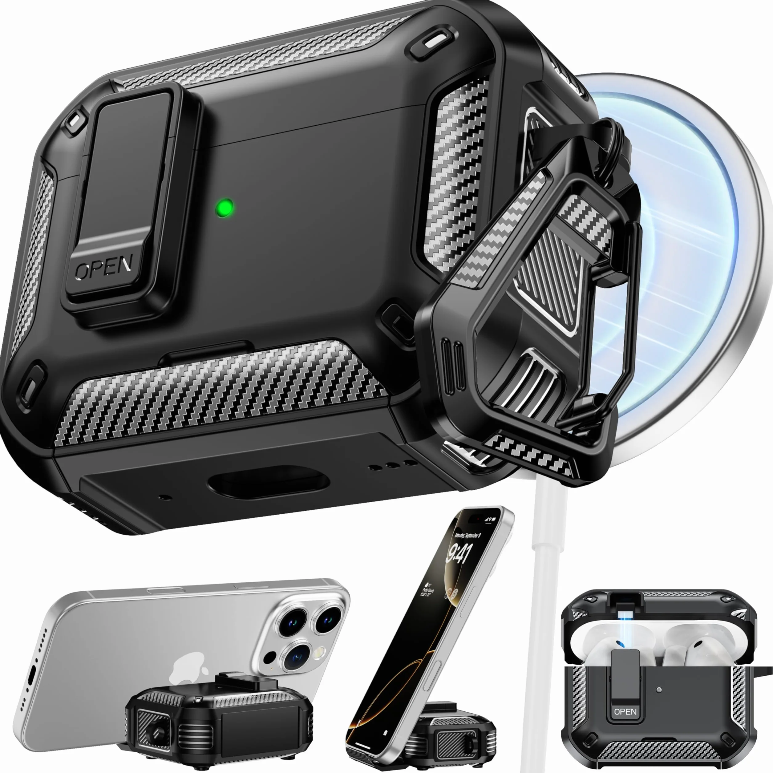Étui de Protection Compatible AirPods Pro 3e Génération avec Support Téléphone Noir