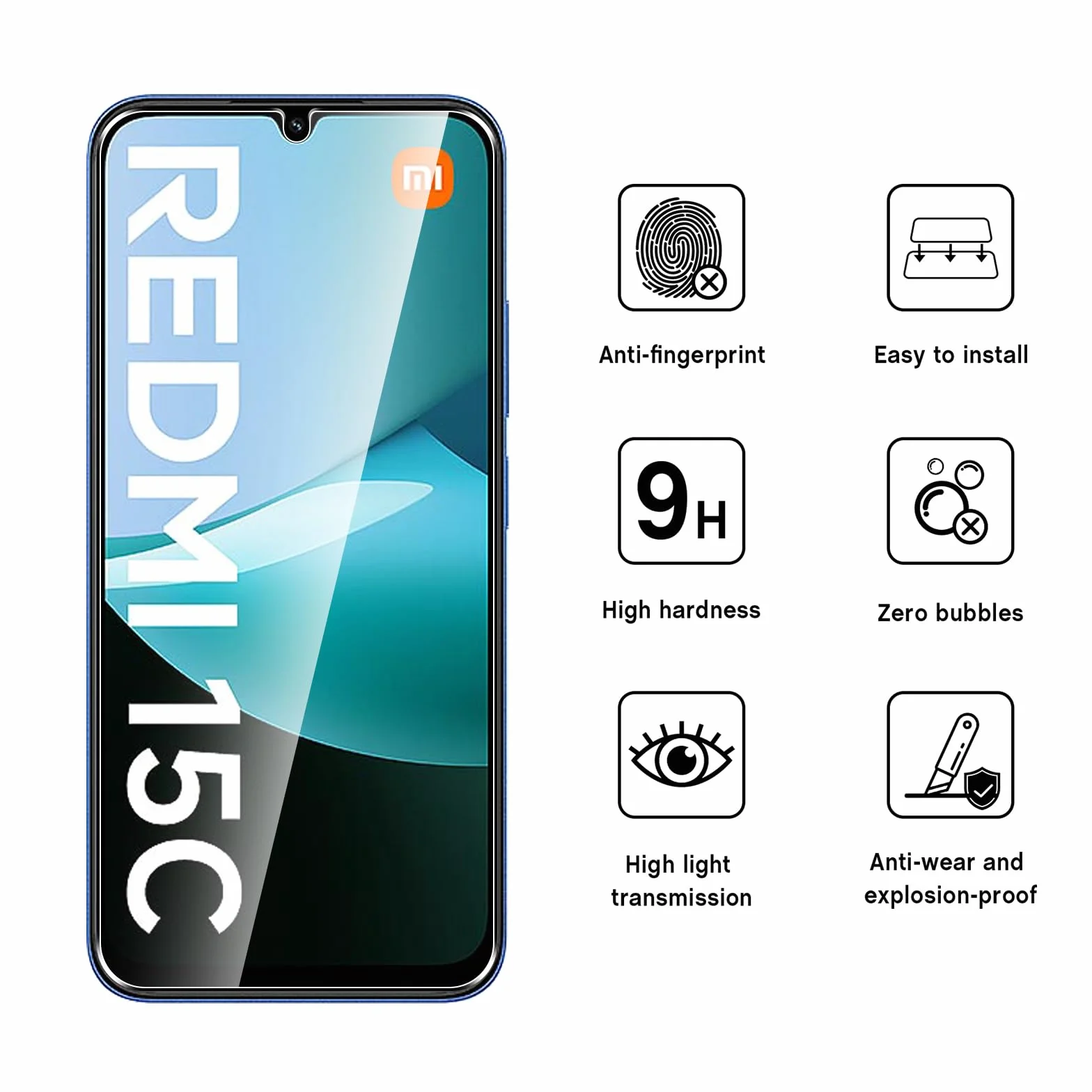 WFTE [Lot de 2 Verre Trempé pour Xiaomi Redmi 15C 4G/5G/Xiaomi Poco C85, 0,26mm Film de Protection D'écran avec Haute Transparence à 99%, Anti-Trace Protecteur avec Dureté 9H Glass pour Redmi 15C