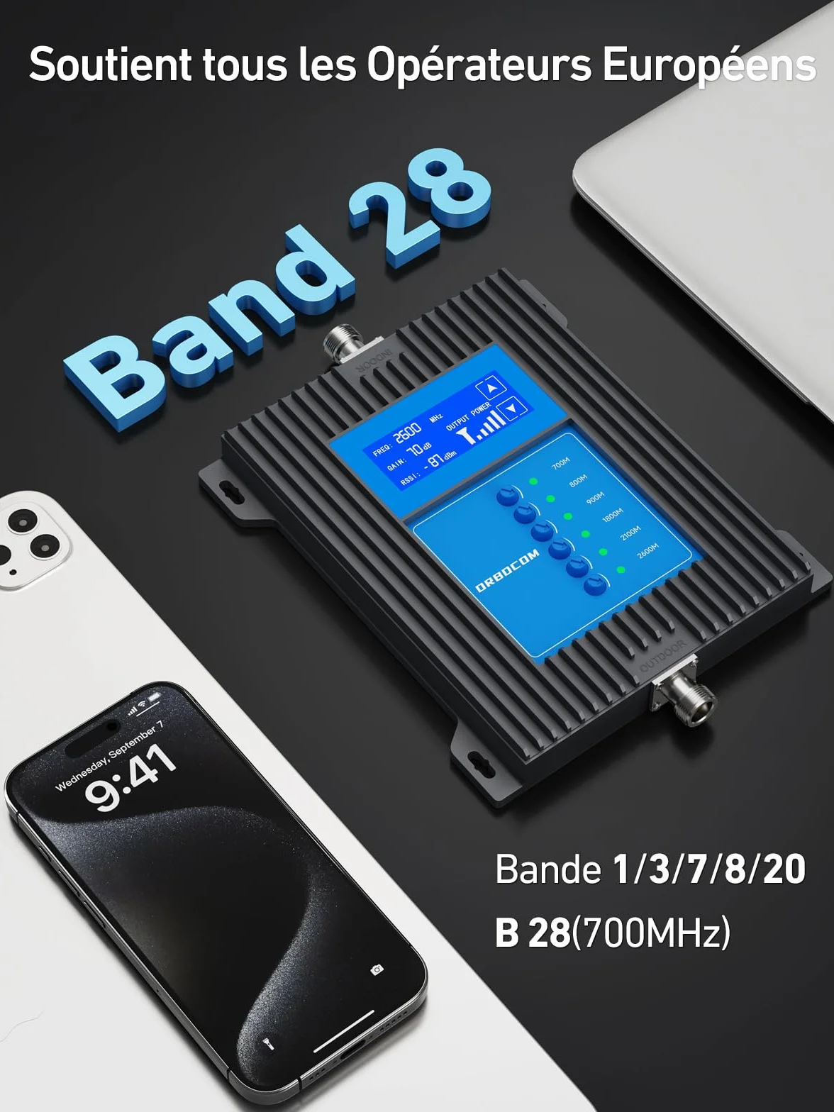 Amplificateur Reseau Mobile 5G 4G 3G LTE GSM de Signal Cellulaire de Téléphone Mobile pour Bande 28/20/8/3/1/7 Convient à Plusieurs Pièces Données Améliorées pour Tous Les Opérateurs