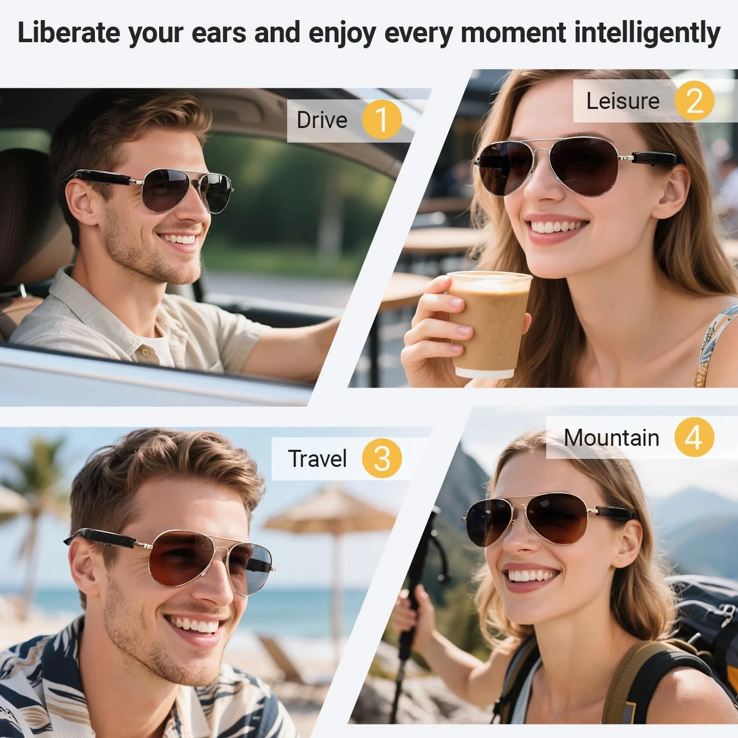LONGLU Lunettes intelligentes, lunettes intelligentes AI avec application Hyper MZT – Traduction en temps réel de plus de 100 langues, photographie tactile, protection UV400 et Bluetooth 5.4 (marron)