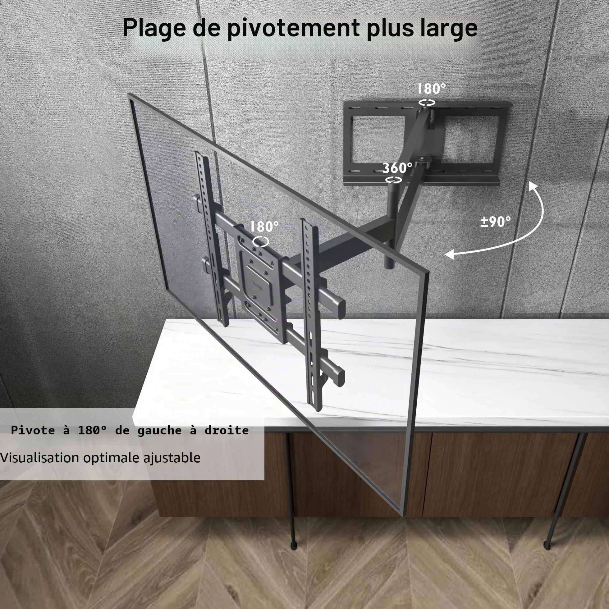 BONTEC Support Mural TV Pivotant Inclinable, Bras Articulé Extra Long 850mm, Compatible Écrans LCD/LED/OLED 32-70 Pouces jusqu'à 60 kg, Max VESA 400x400mm, Support TV Mural Orientable