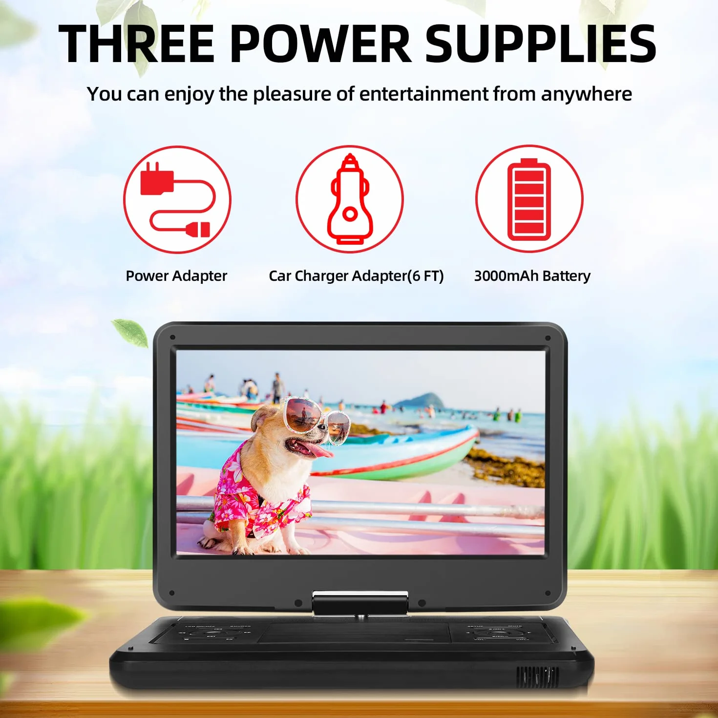 KCR 14 Pouces TV Portable/Lecteur DVD Combo avec écran LED Rotatif HD et Tuner TV DVB-T2 numérique/USB/HDMI/AV/Audio, Batterie intégrée, Double Haut-Parleur stéréo