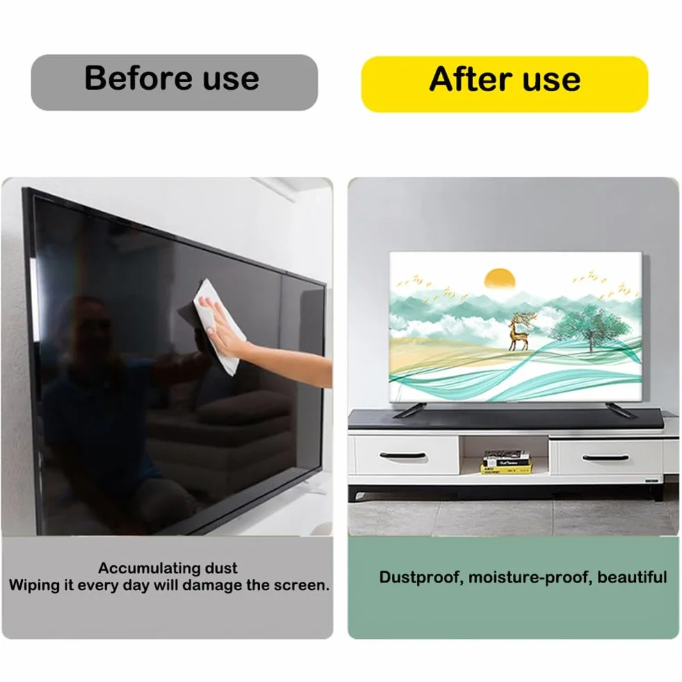 Hiseng Couverture TV Anti-poussière, Housse de Protection de L'écran de Télévision, Chambre À Coucher Intérieure Décoration du Salon Couverture de Poussière (24",Nuage)