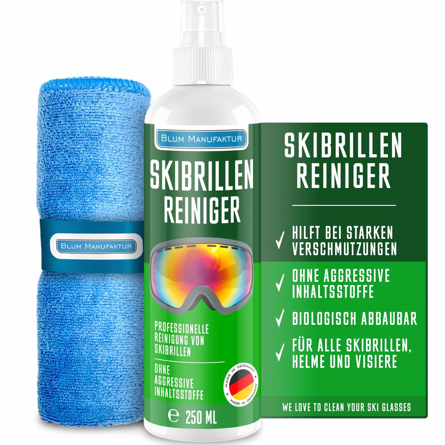 Blum Manufaktur Nettoyant pour lunettes de ski 250 ml + chiffon microfibre 30x30 cm