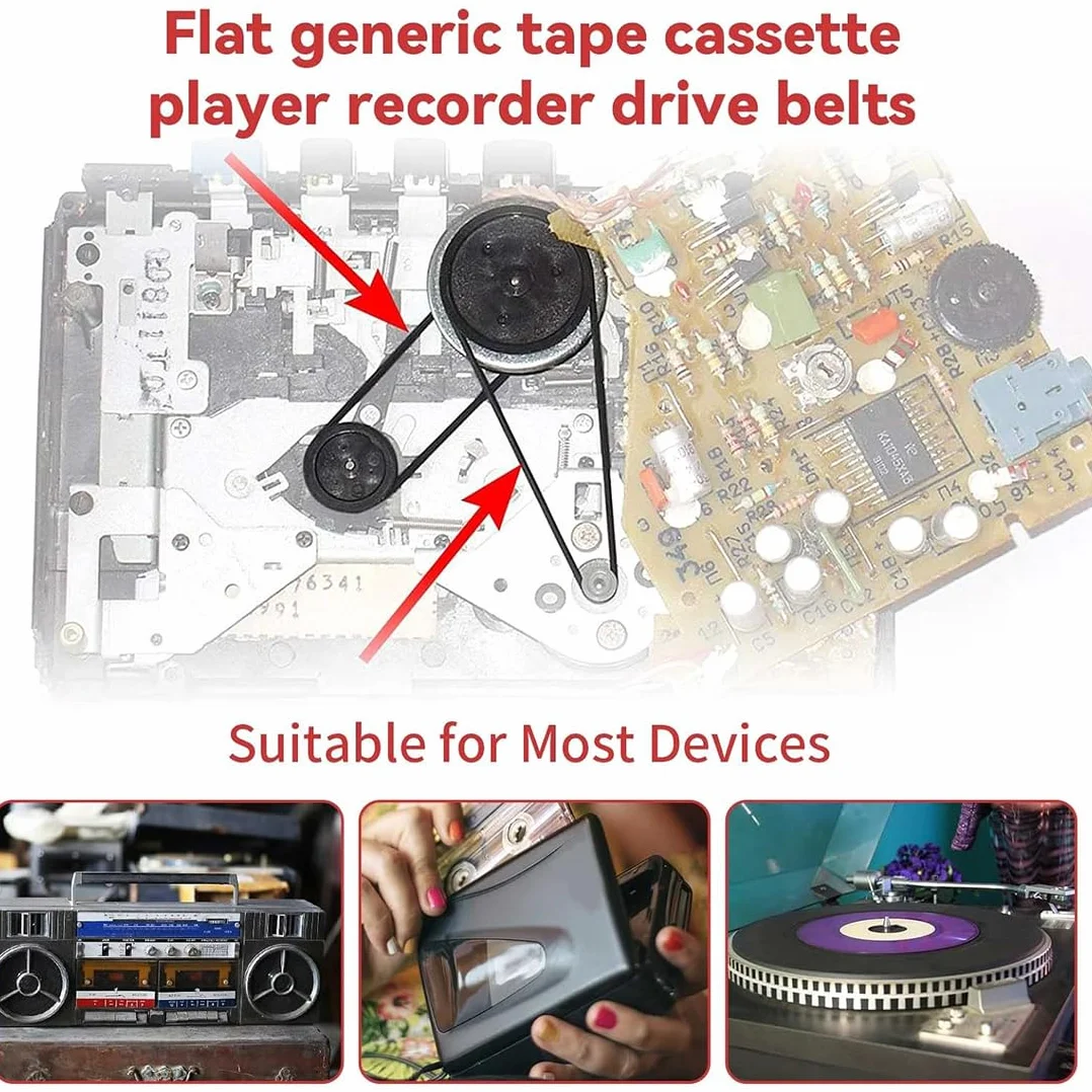 Ceinture Cassette Tape Universelle, 28 Pièces Noires pour Réparation Enregistreur Baladeur Lecteur DVD CD-ROM