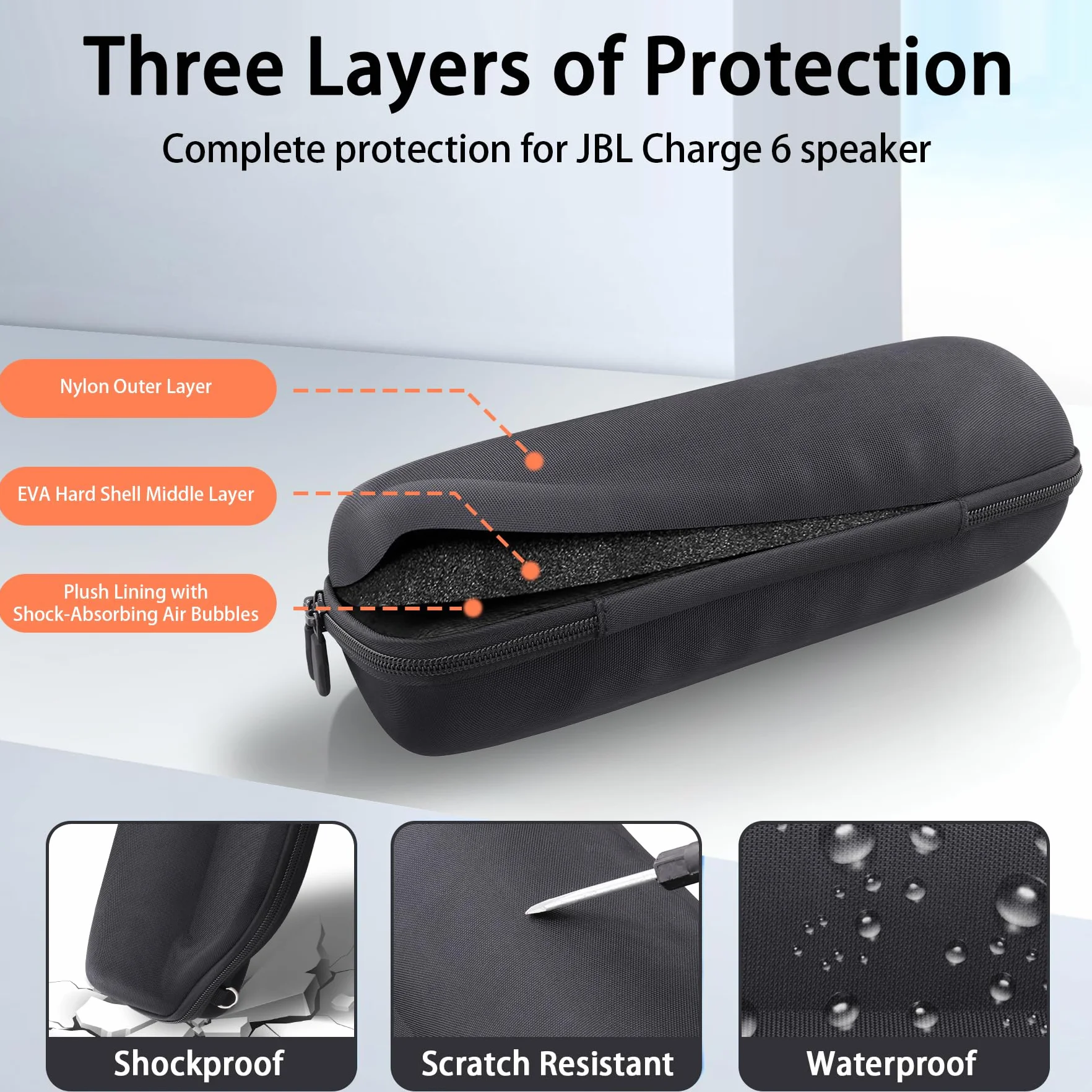 co2CREA Dur Étui de Voyage Rigide Housse Cas Coque pour JBL Charge 6 Haut-Parleur Bluetooth Portable, étui Seulement