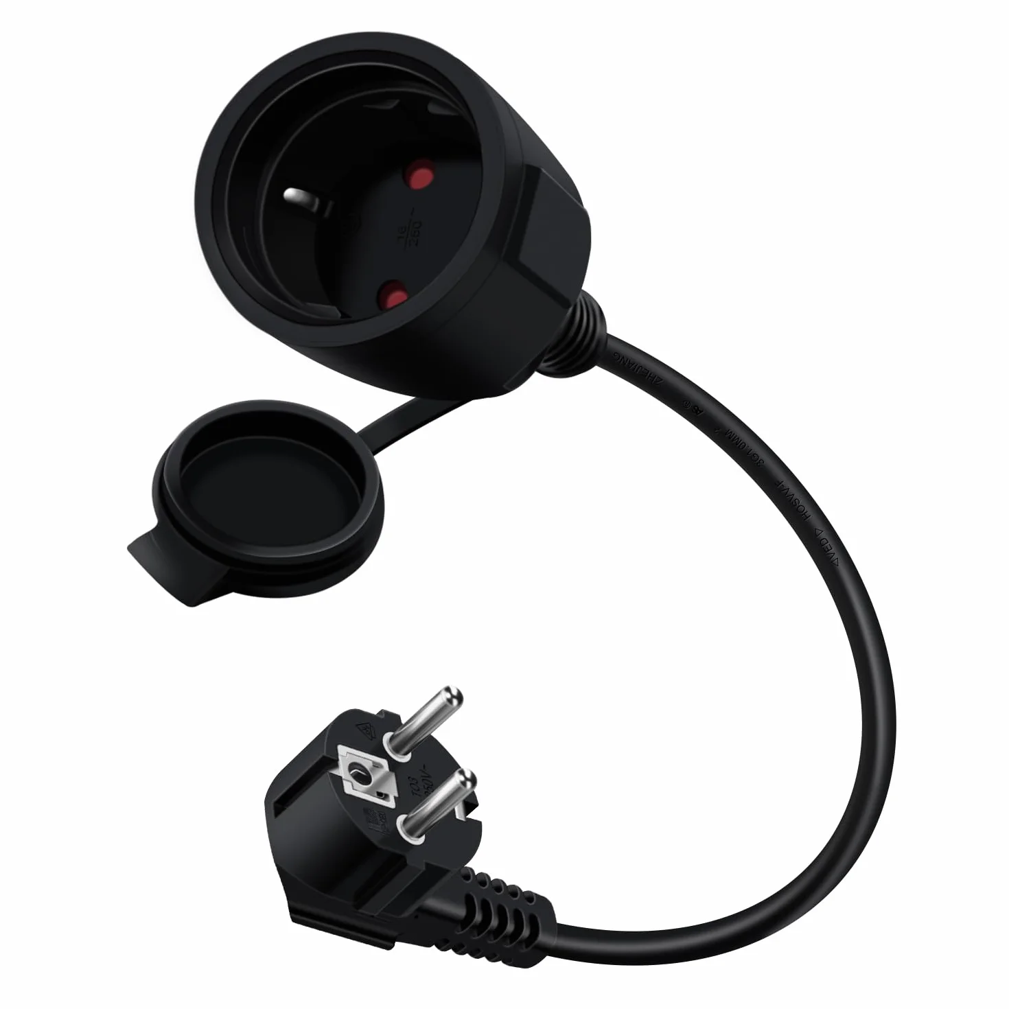 Rallonge Électrique Schuko Coudé 16A 250V IP44 0.3m Noir