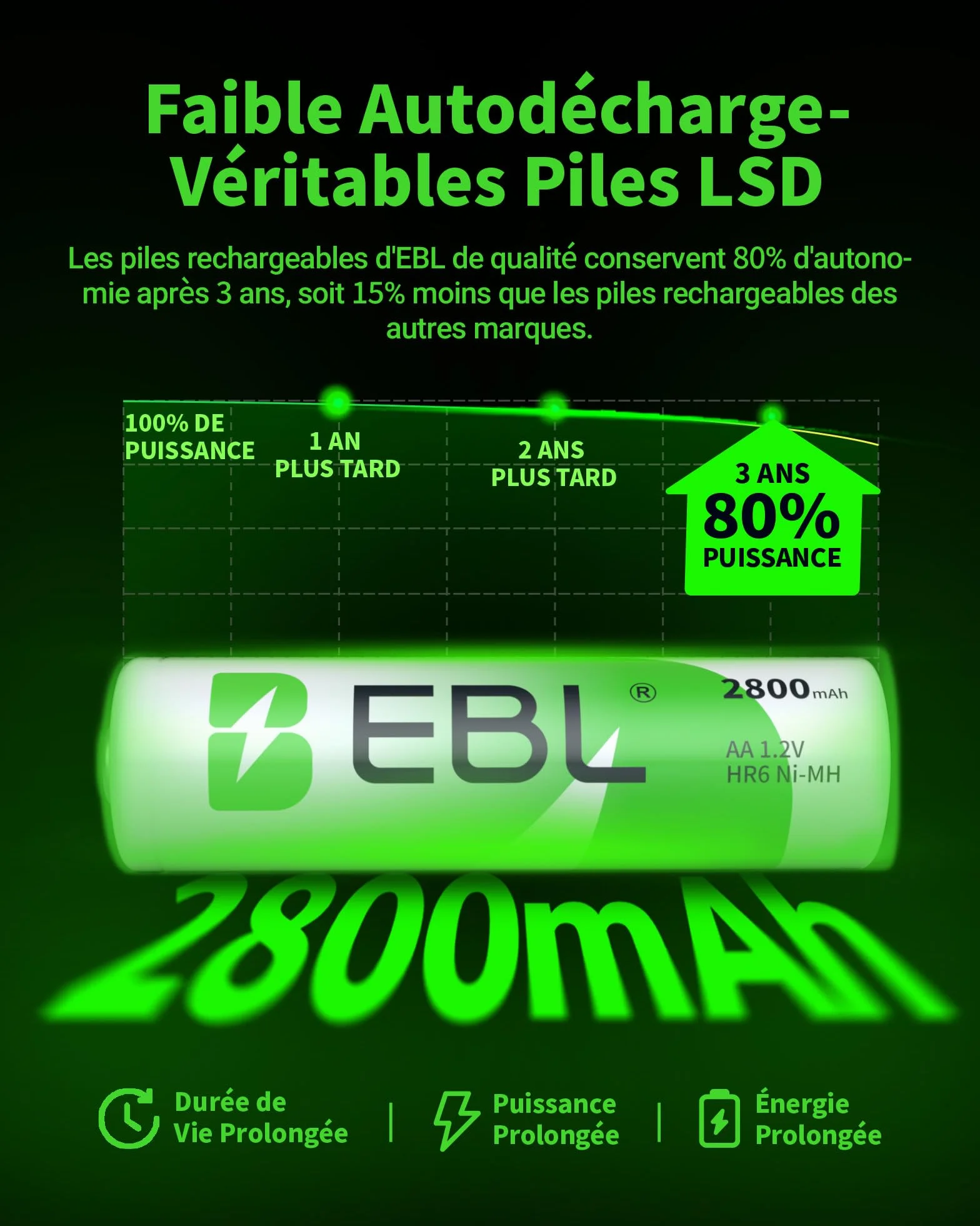 EBL Piles AA Rechargeables 2800mAh 1,2V Ni-MH HR6 Haute Performance Longue Durée avec Boîte de Stockage
