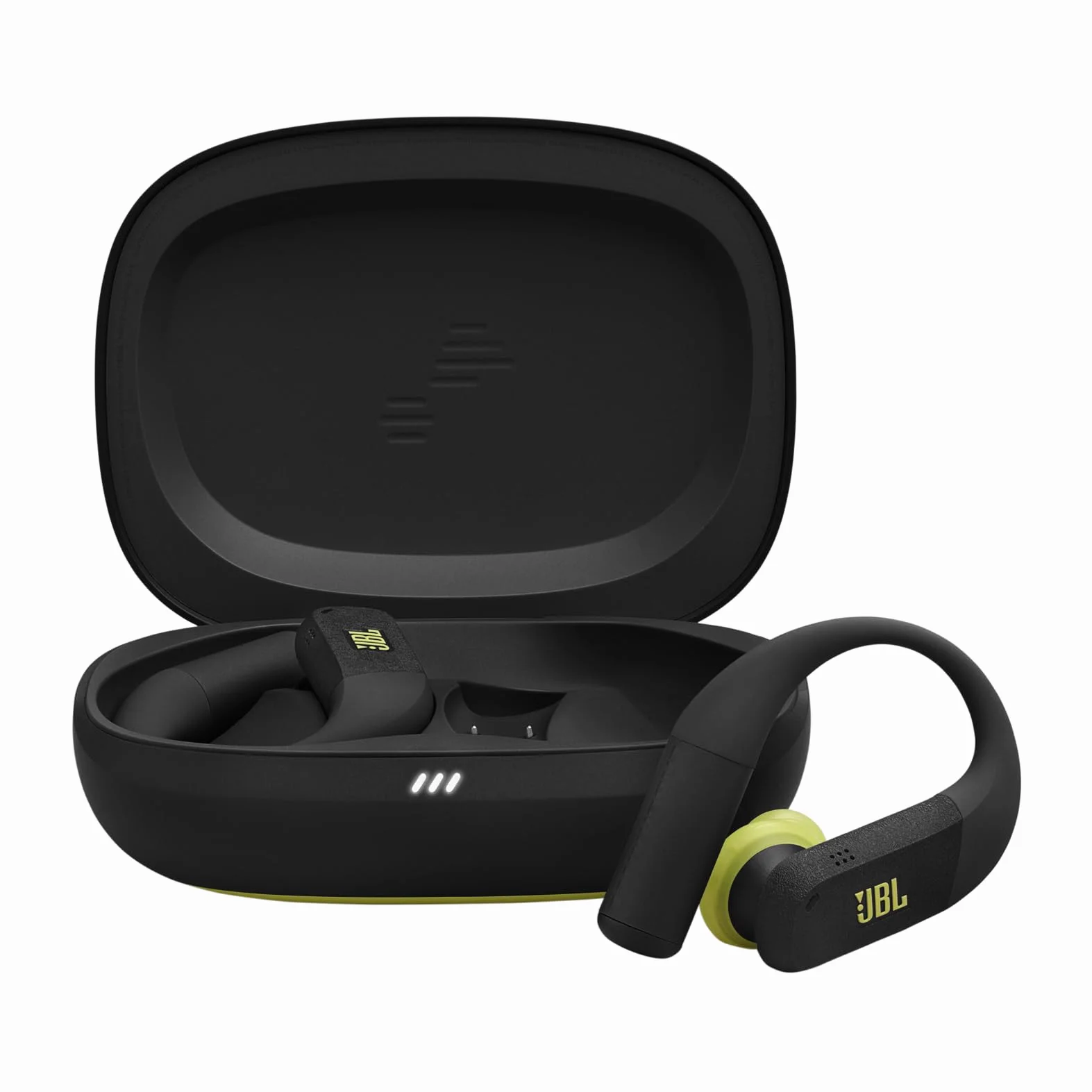 Écouteurs de sport sans fil JBLEndurance Peak4 à réduction de bruit intra-auriculaire BT, 48hrs d'autonomie, TwistLock Secure Fit, étanche à l’eau et à la poussière IP68,son JBL Pure Bass, noir/citron
