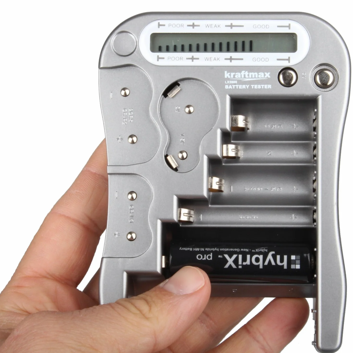Kraftmax V2 Testeur de batterie professionnel avec écran LCD pour piles boutons