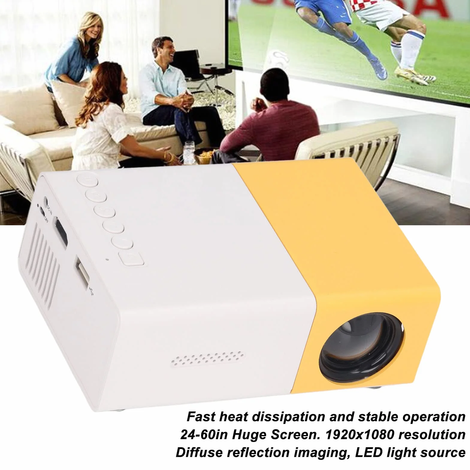 Mini Projecteur LED Portable 1080 HD pour Ordinateur, Consoles Jeux, Cinéma Maison 24-60 Pouces