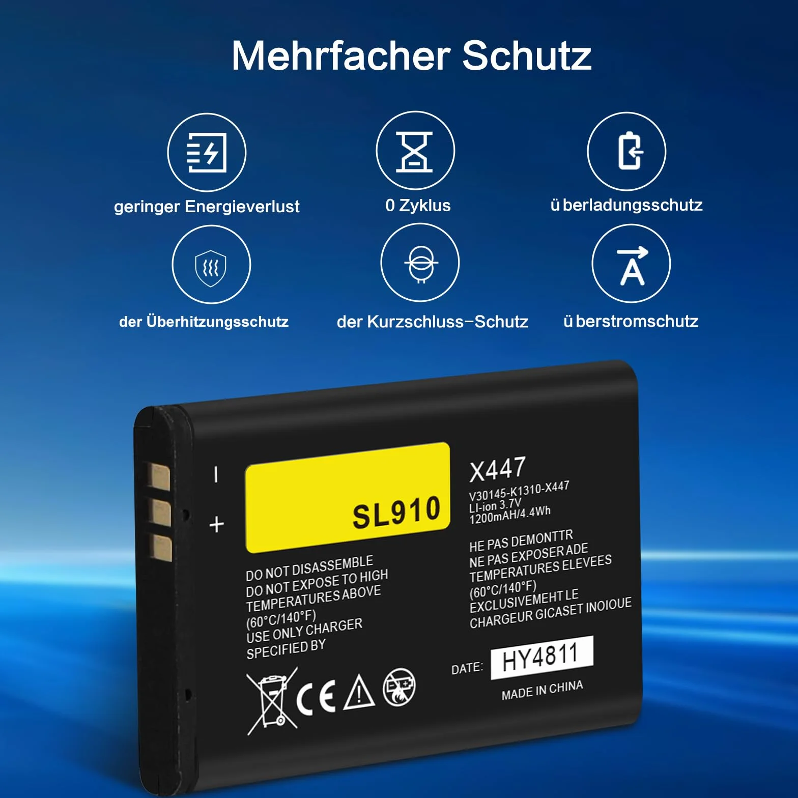 Lot de 2 batteries de rechange Li-ion 3,7 V 1200 mAh pour Siemens Gigaset SL910 SL910A SL910H compatible avec V30145-K1310K-X447 V30145-K1310-X447 V30145-K1310K-X447-00 - HY