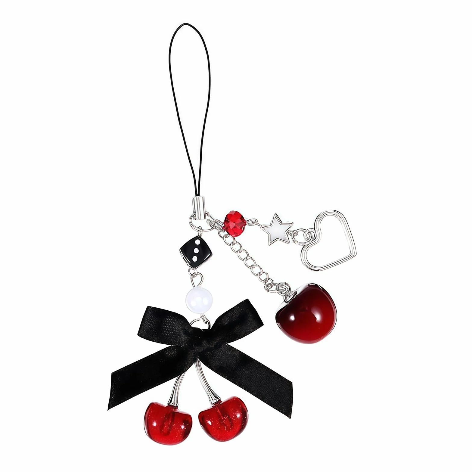 Kurze Handykette avec Charme Cerise – Breloque de téléphone Mignon en Noir comme chaîne Courte décorative pour Smartphone et clés