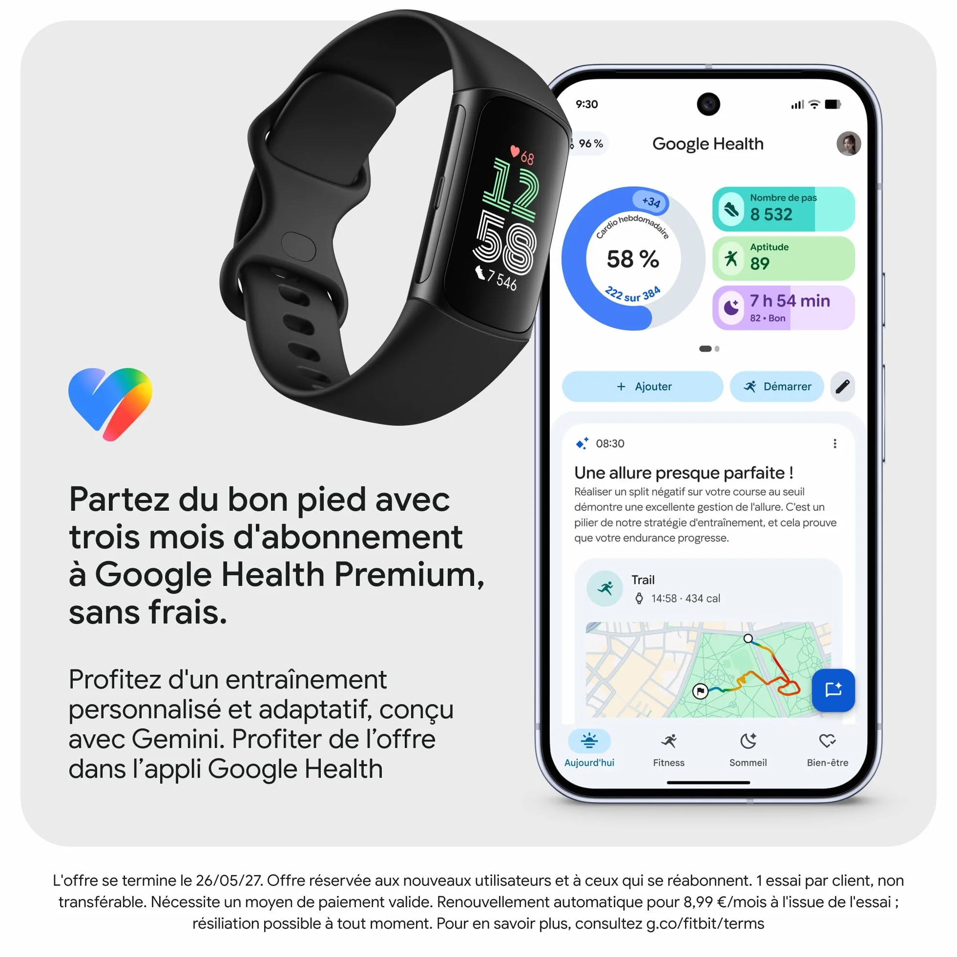 Google Fitbit Charge 6 Bracelet d'activité 3 mois Google Health Premium 7 jours autonomie batterie
