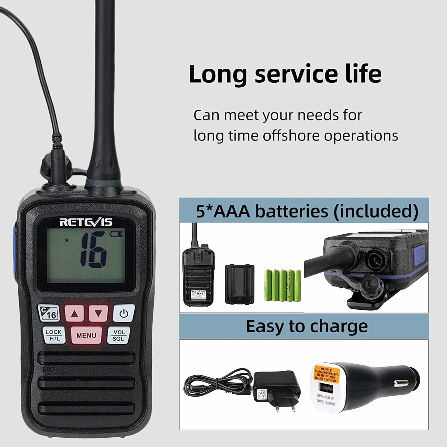 Retevis RM01 Marine Radio VHF Portable Étanche IP67 88 Canaux Talkie Walkie Marine Noir