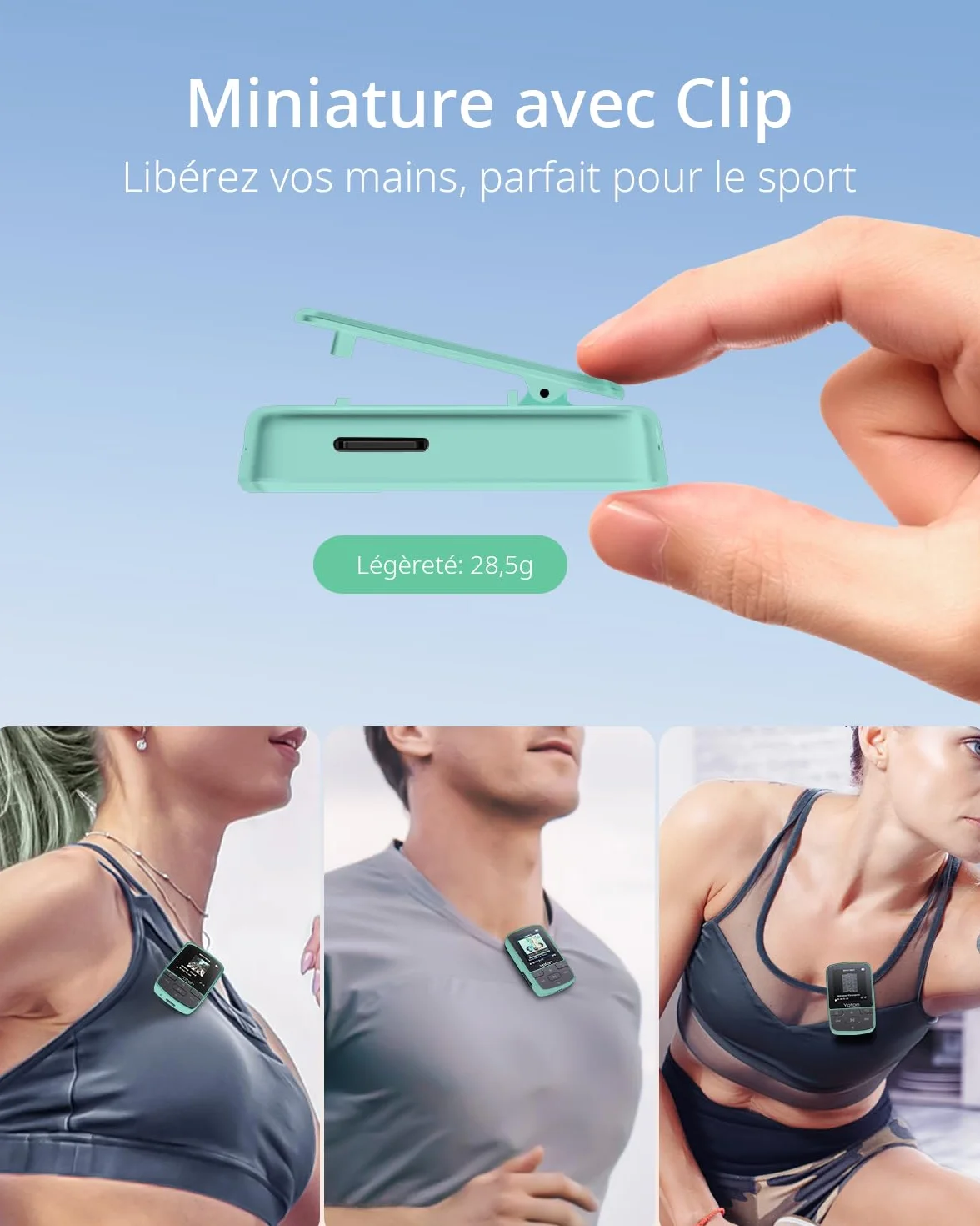 YOTON Lecteur MP3 Bluetooth 5.2 avec Clip, Son HiFi sans Perte, Radio FM, Vert