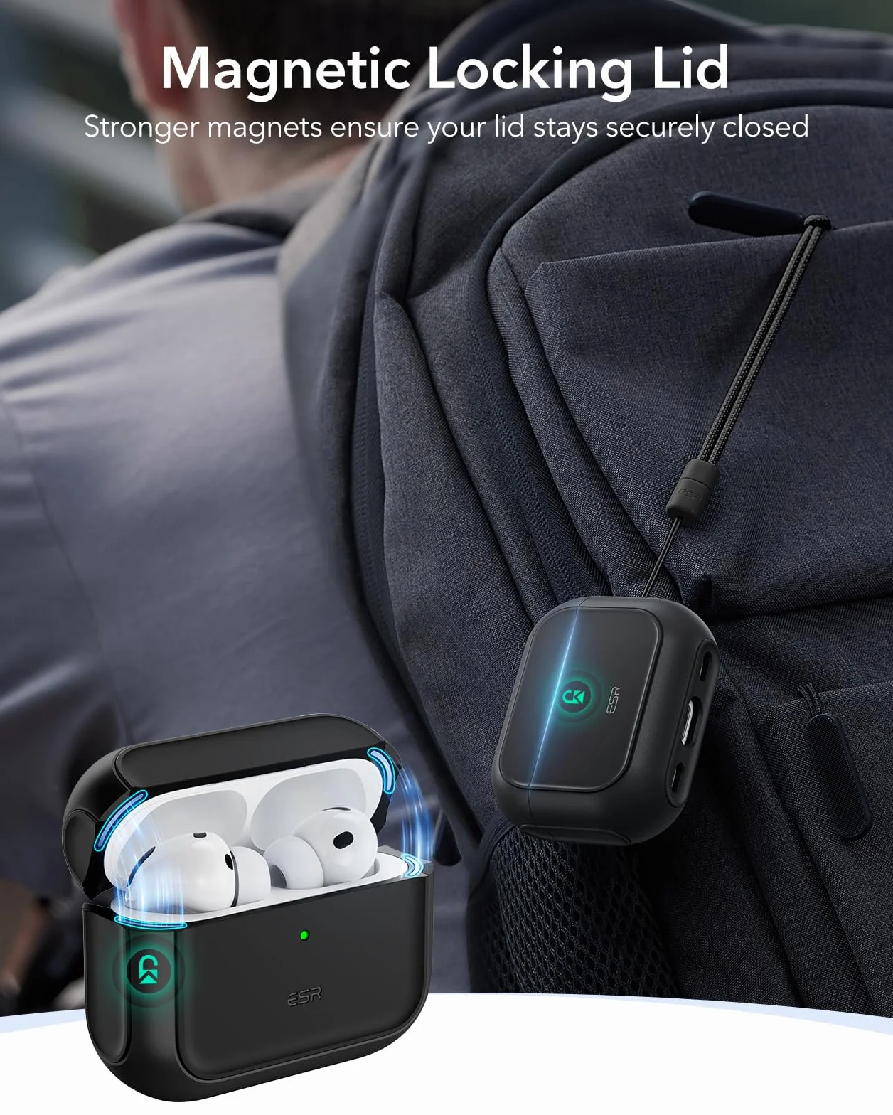 ESR Coque AirPods Pro 3 Compatible MagSafe Protection Intégrale Cordon Noir