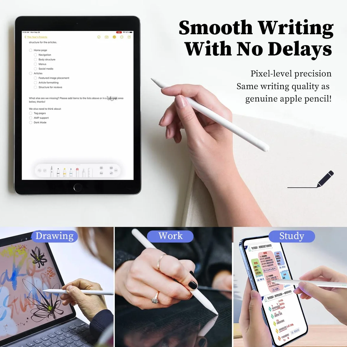 Stylet Universel pour Tablette avec Embouts de Rechange, Pencil Android iOS Smartphone Microsoft