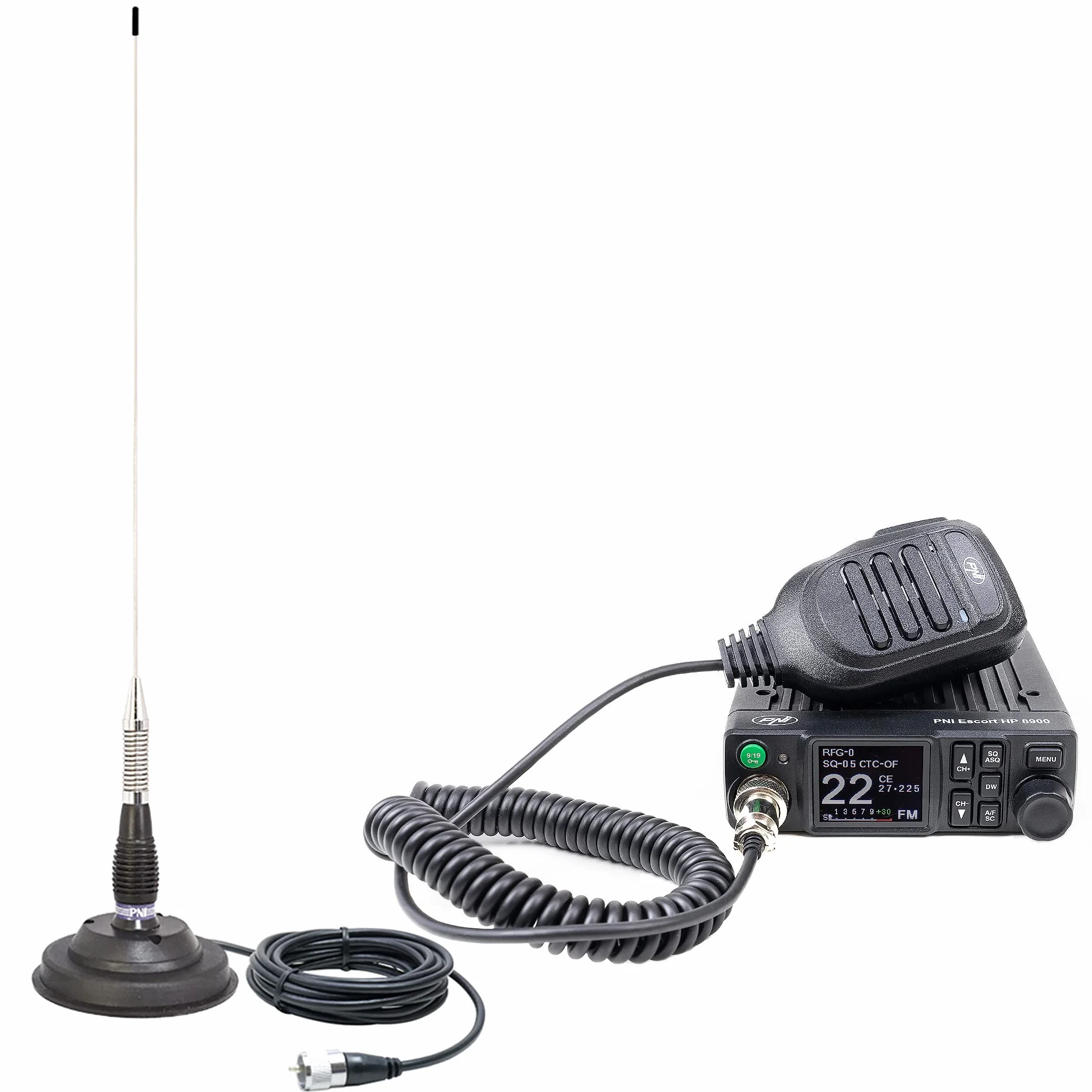 Radio CB PNI Escort HP 8900 ASQ, Antenne 12-24V + CB PNI ML100 avec Base magnétique, Alimentation 12V/24V, Gain RF, Roger Beep, CTCSS-DCS, Dual Watch