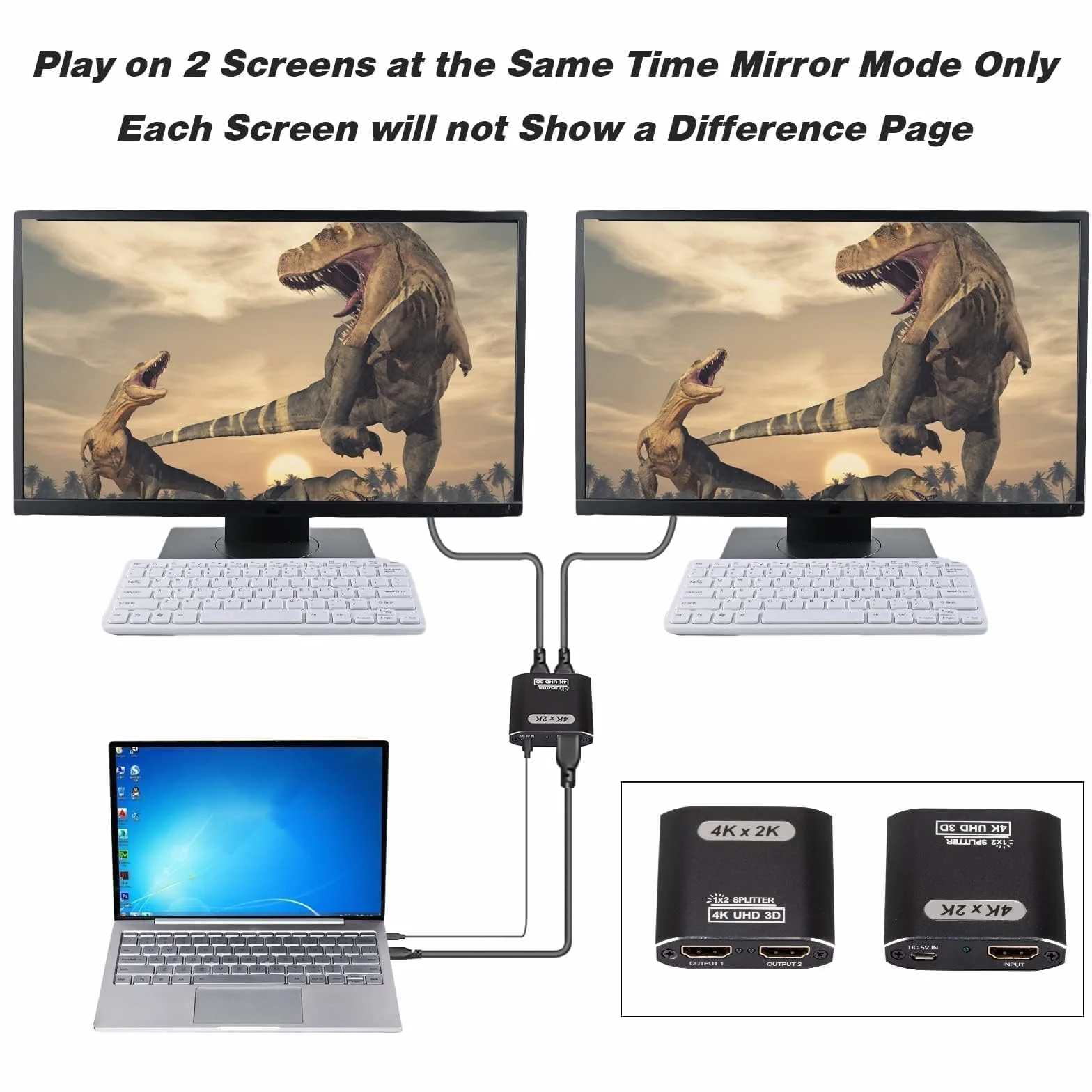 HDMI Splitter 1 entrée 2 Sorties - 4K Répartiteur hdmi 1 Input 2 Output pour Lecteurs DVD Consoles de Jeux appareils de Streaming - Miroir Uniquement ne Pas étendre