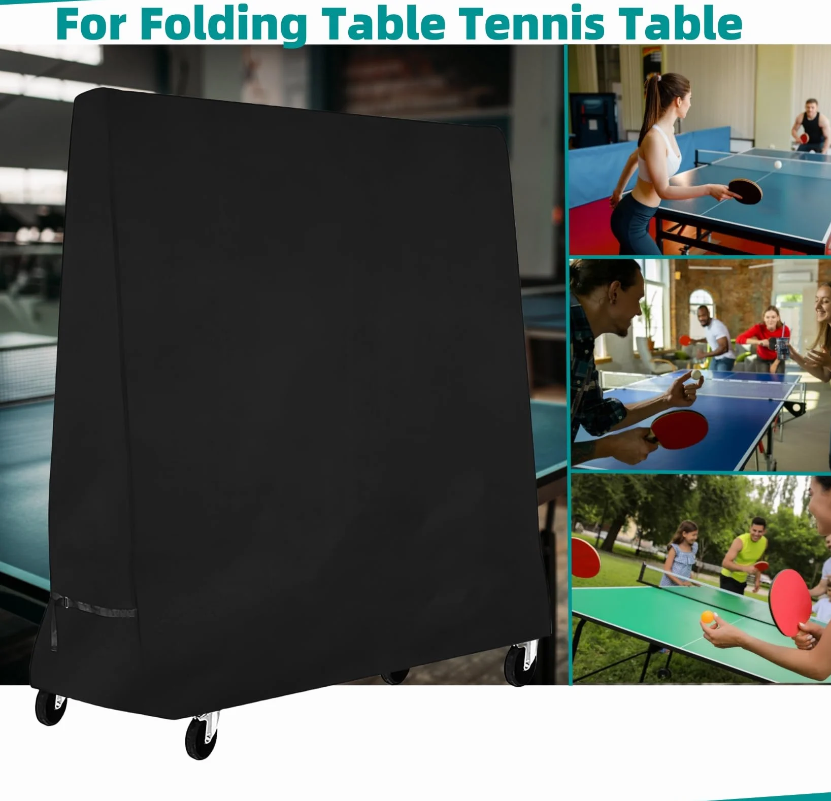 Housse de Protection pour Table de Ping Pong Extérieure Imperméable 185 x 70 x 165 cm Noir